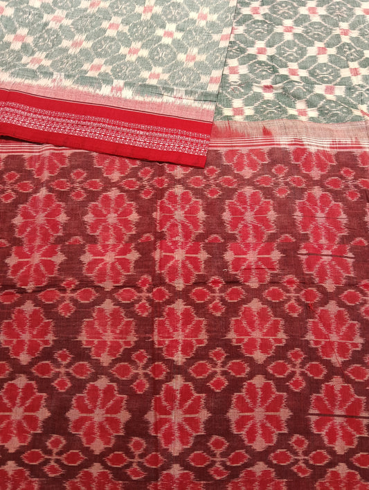 Stone red cotton sambalpuri saree (4064) - Tilottama