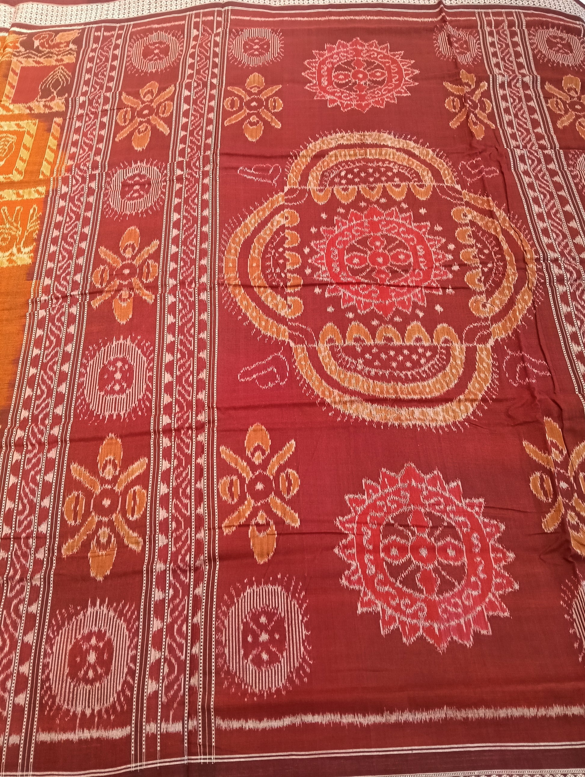 Orange marron cotton Ikat sambalpuri saree (2614) - Tilottama