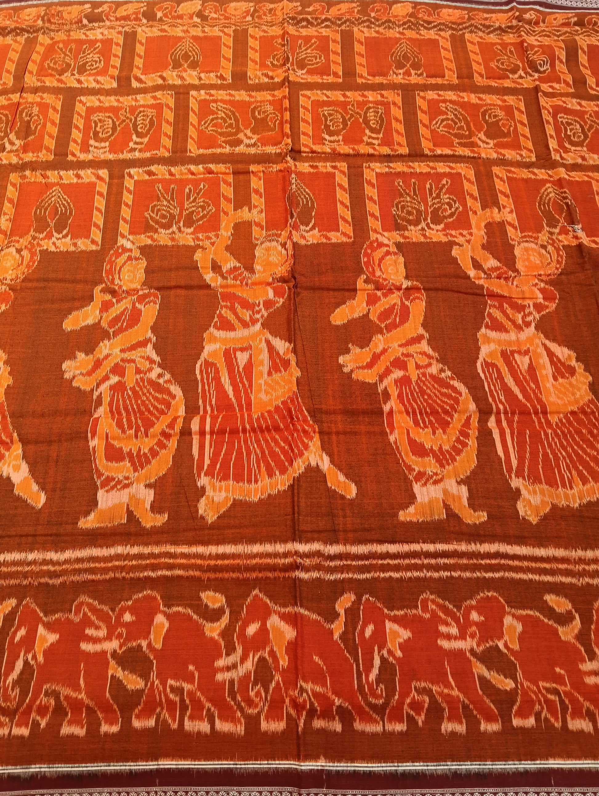 Orange marron cotton Ikat sambalpuri saree (2614) - Tilottama