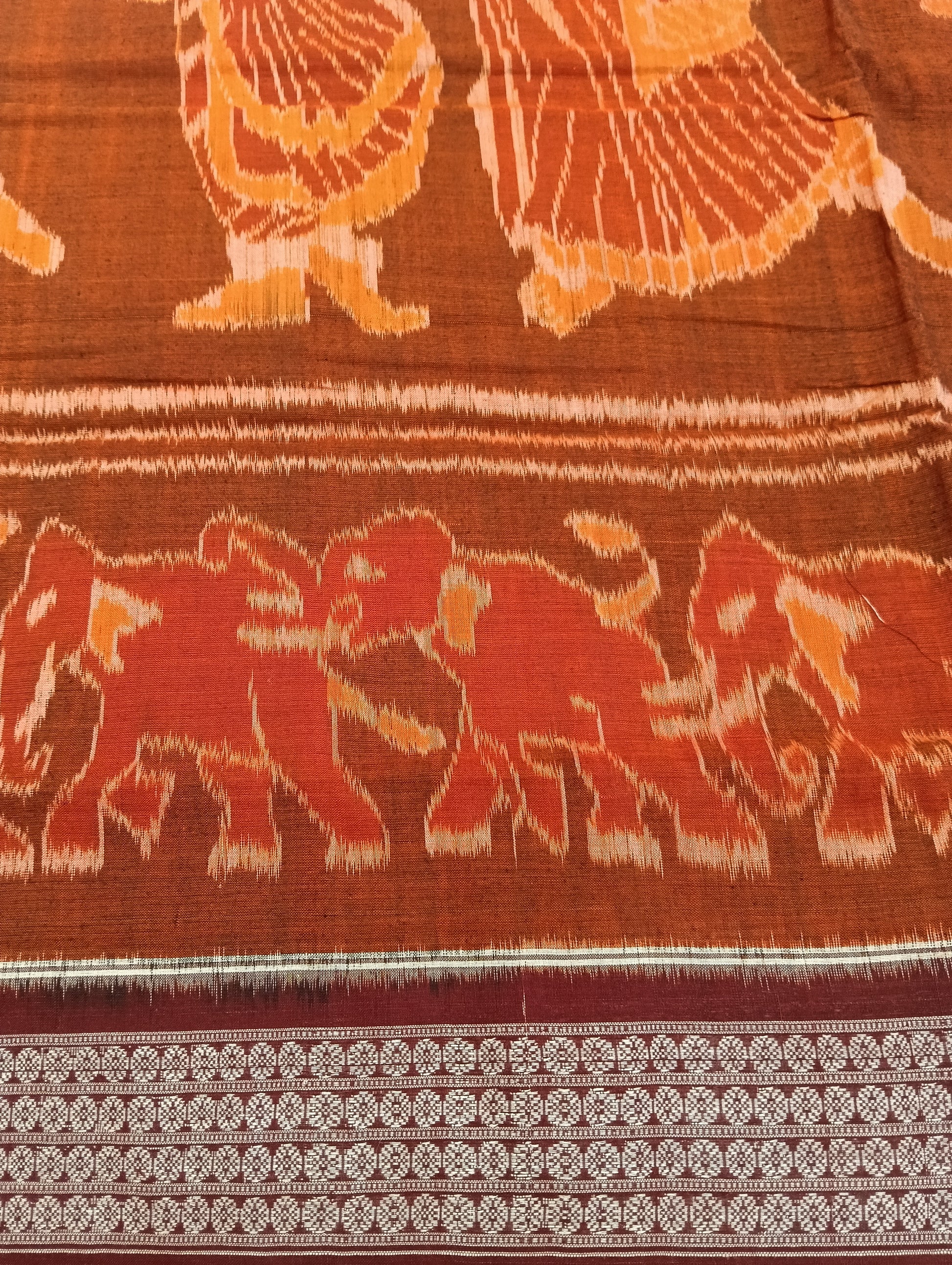 Orange marron cotton Ikat sambalpuri saree (2614) - Tilottama
