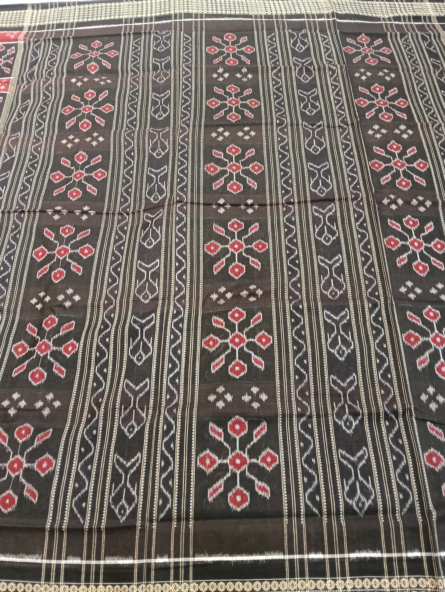 Black Red cotton sambalpuri saree (1663) - Tilottama