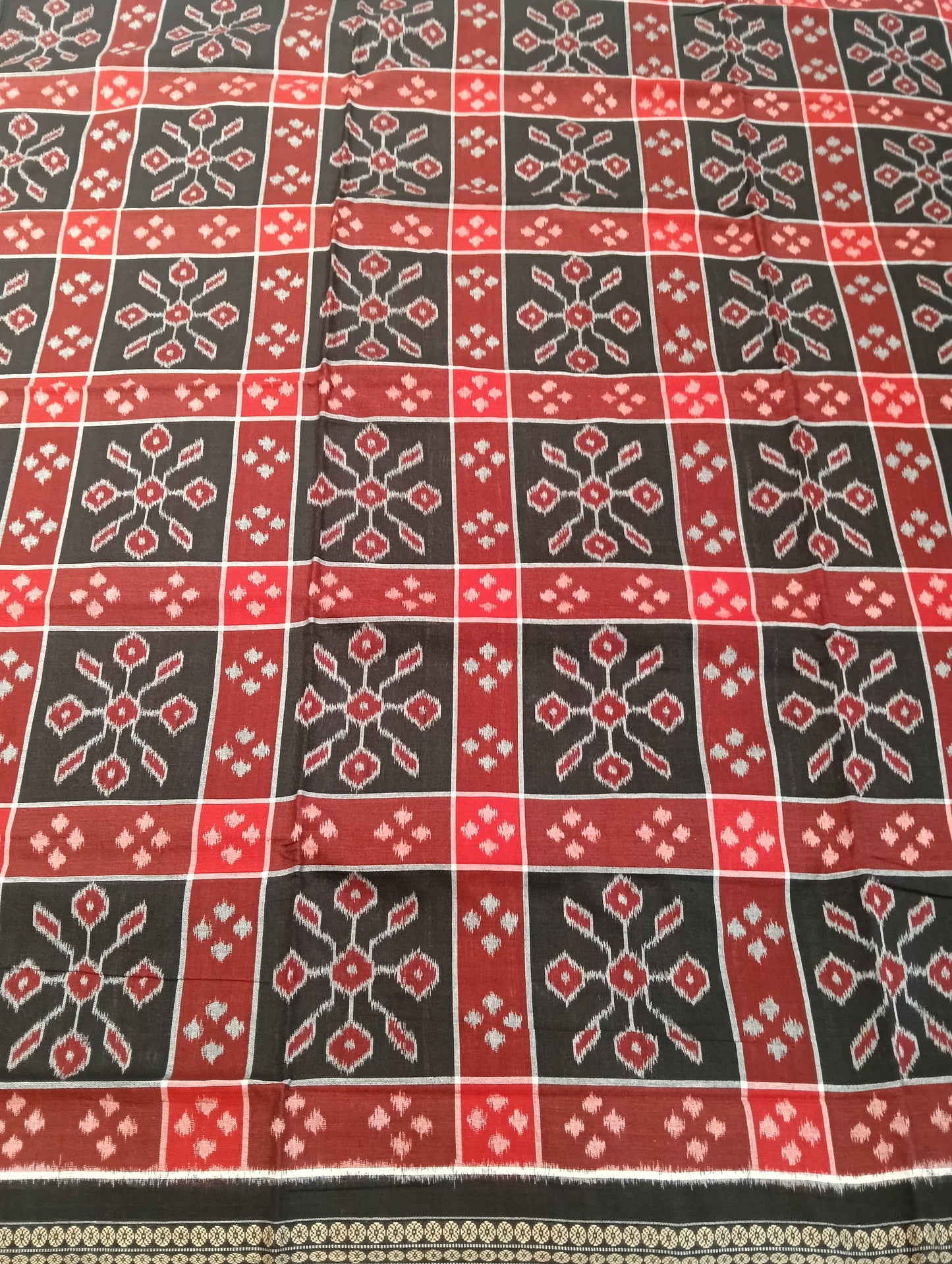 Black Red cotton sambalpuri saree (1663) - Tilottama