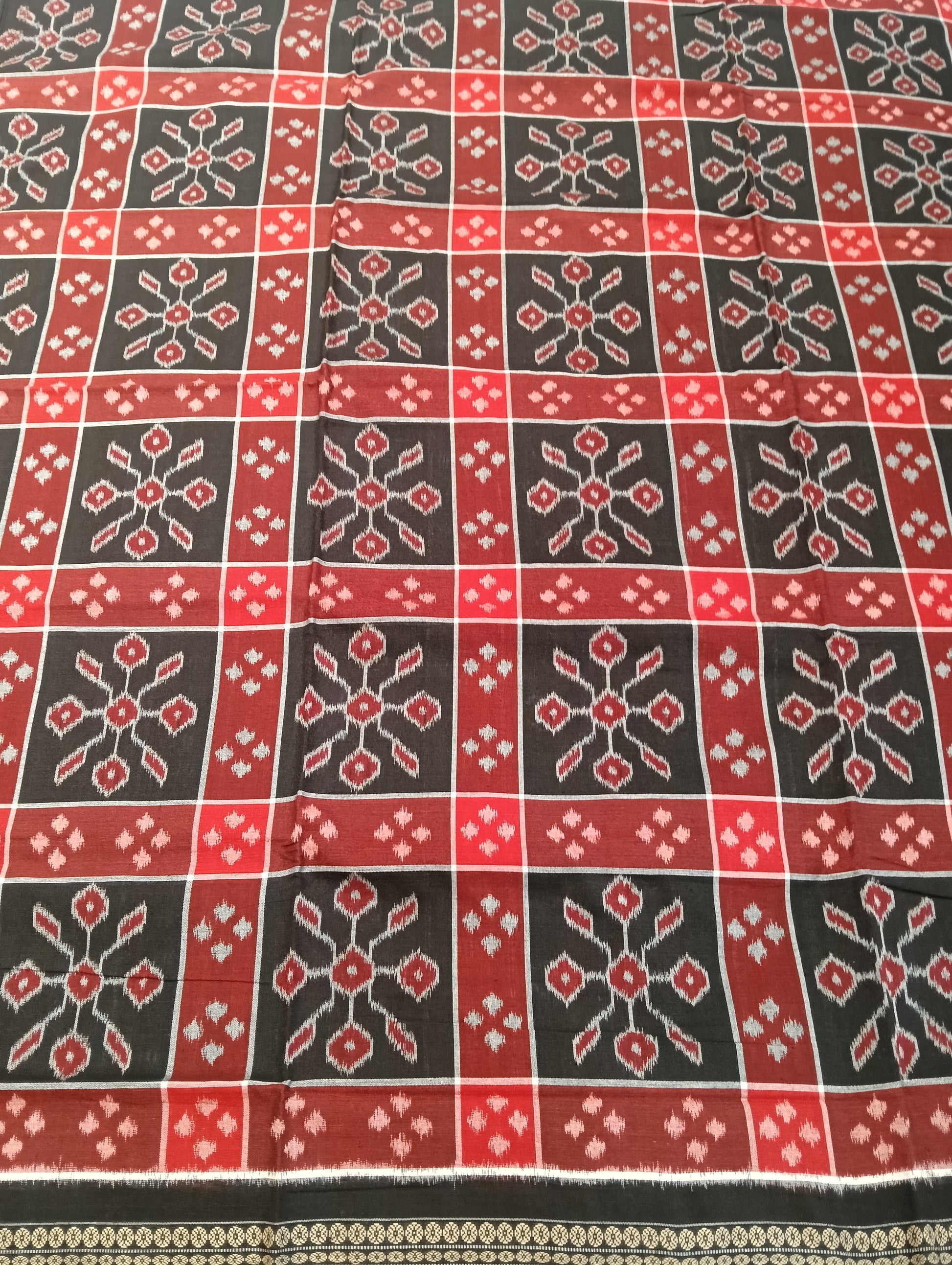 Black Red cotton sambalpuri saree (1663) - Tilottama