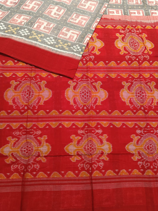 Stone red cotton sambalpuri saree (2617) - Tilottama