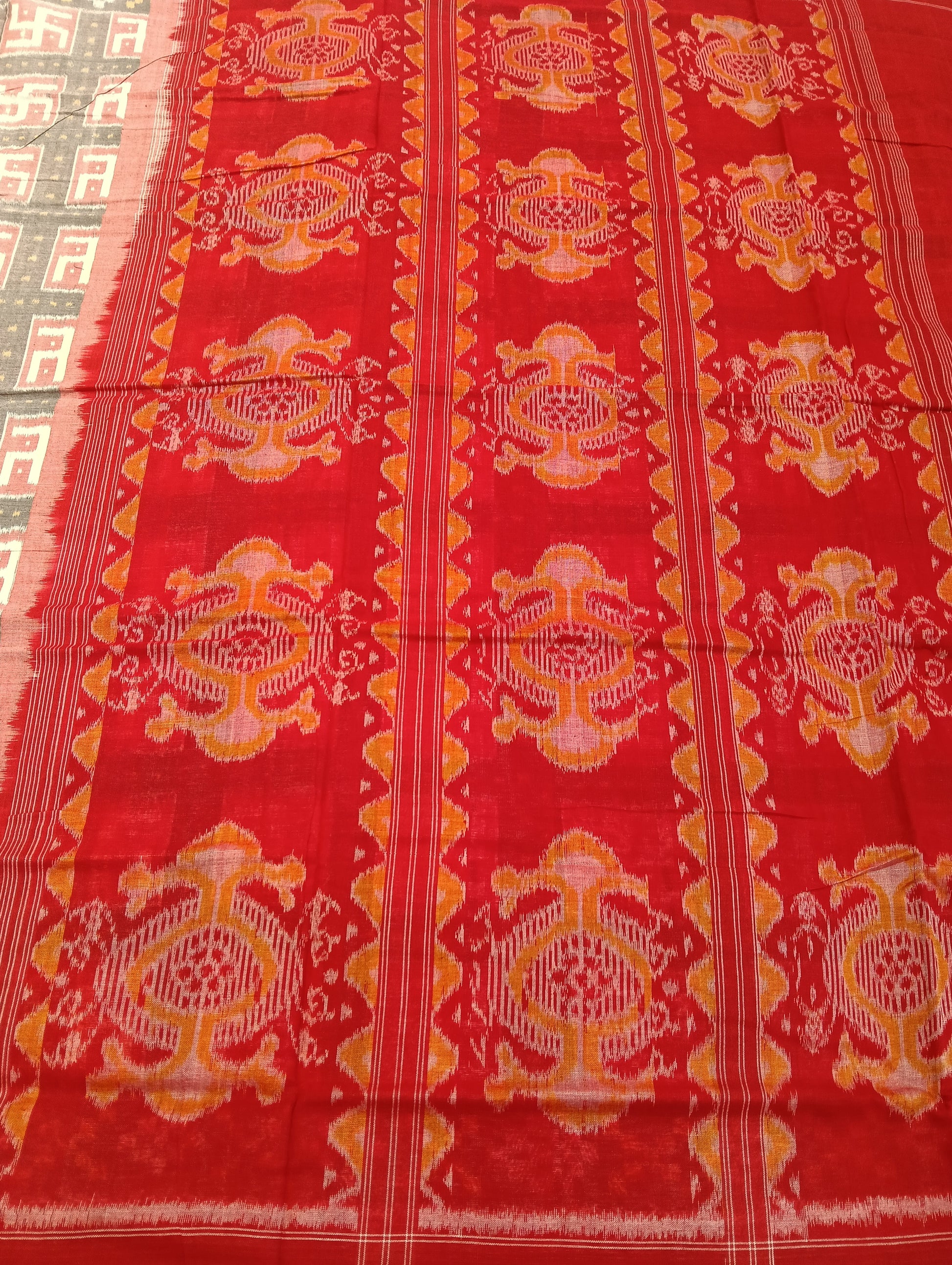 Stone red cotton sambalpuri saree (2617) - Tilottama