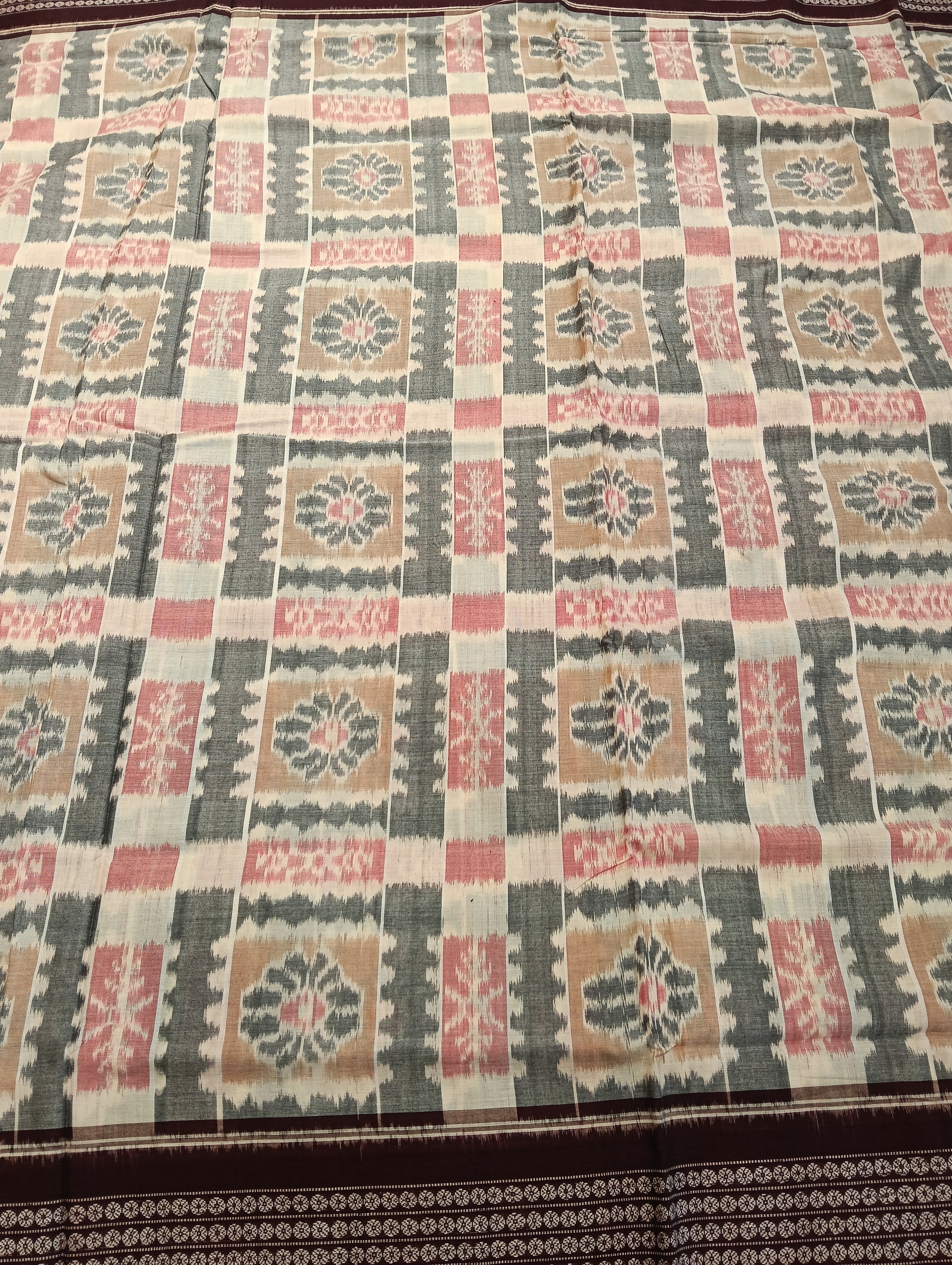 Stone coffe cotton sambalpuri saree (3592) - Tilottama
