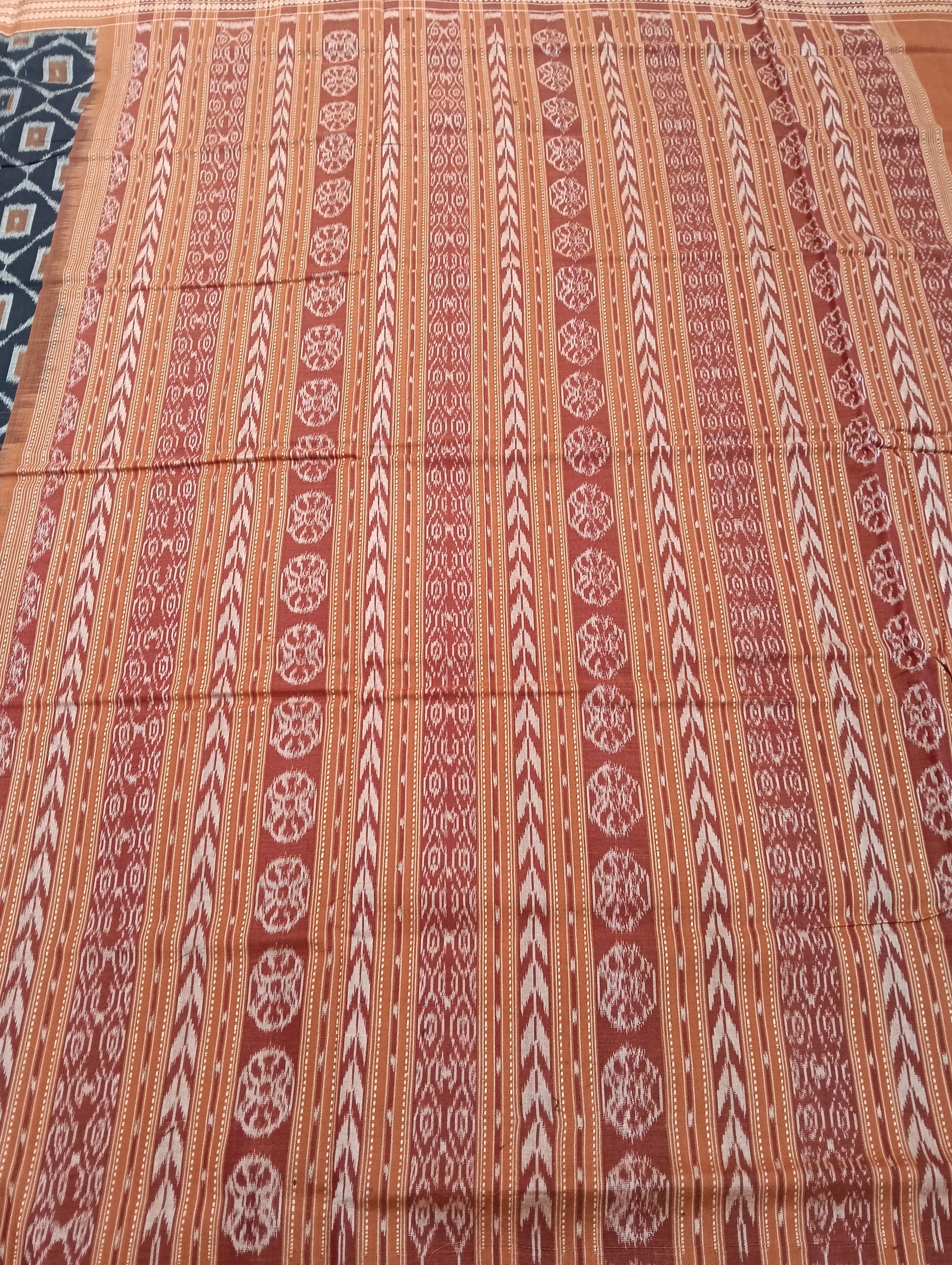 Dark rust navy blue cotton sambalpuri saree (1584) - Tilottama