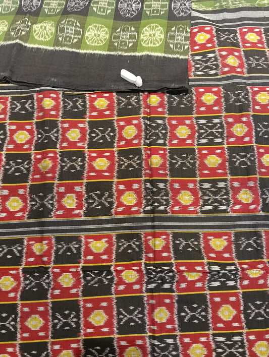 Black green cotton sambalpuri plain border saree (2551) - Tilottama