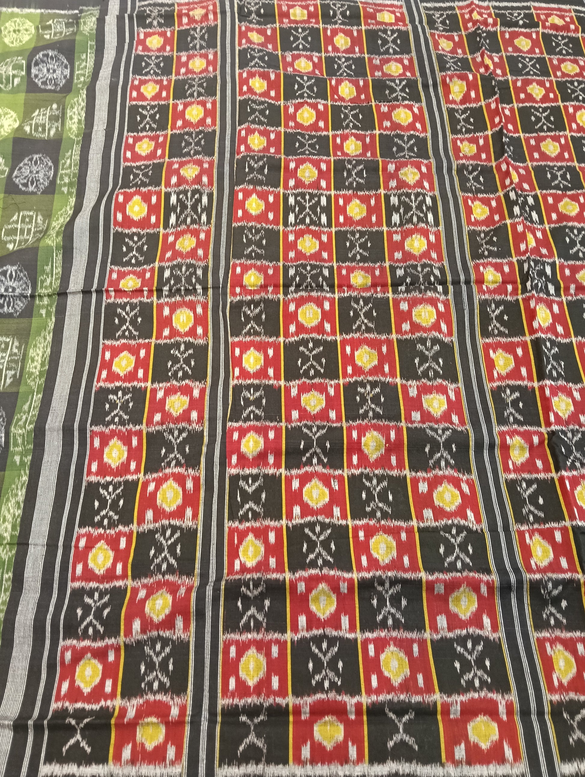 Black green cotton sambalpuri plain border saree (2551) - Tilottama