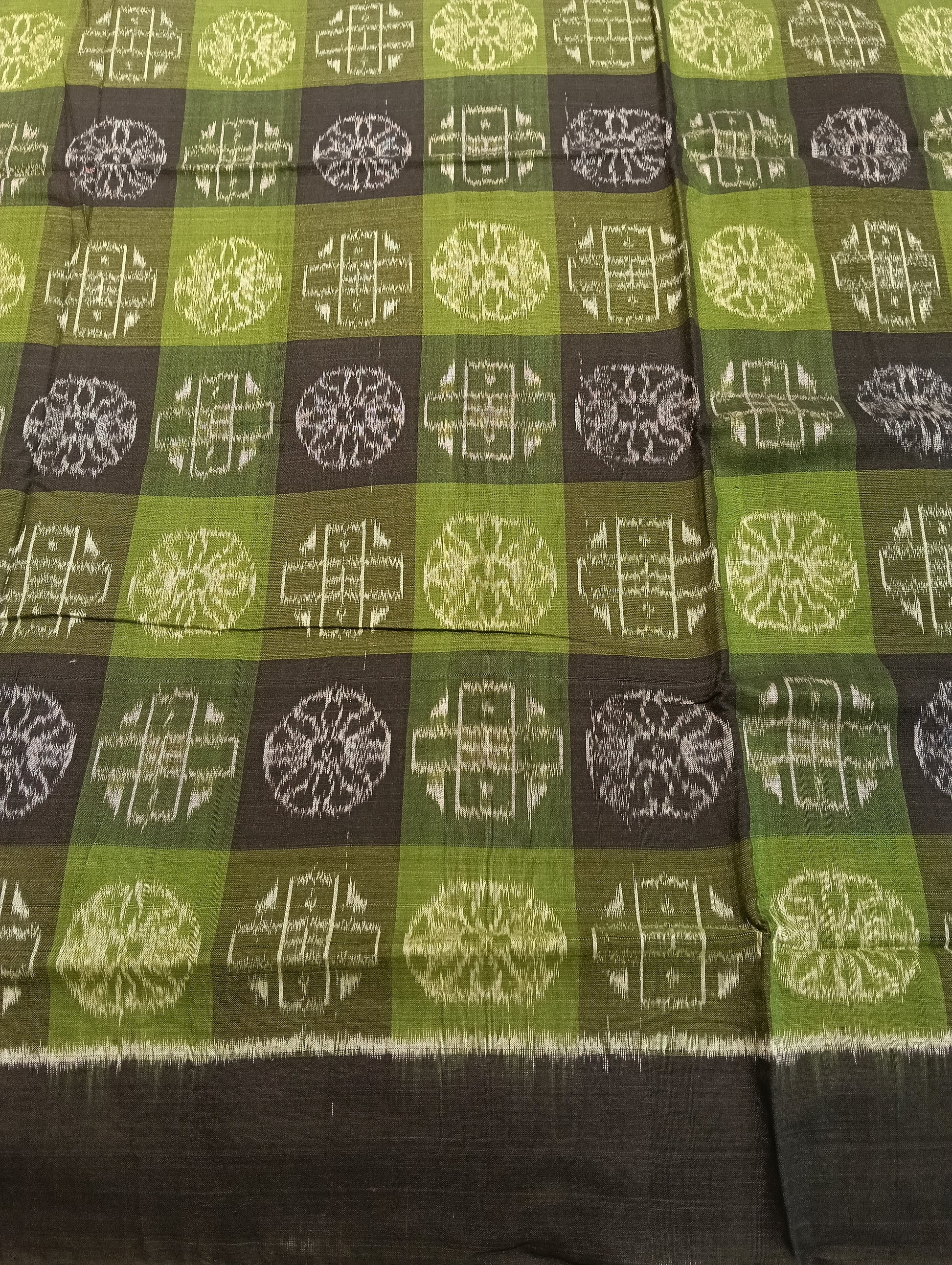 Black green cotton sambalpuri plain border saree (2551) - Tilottama