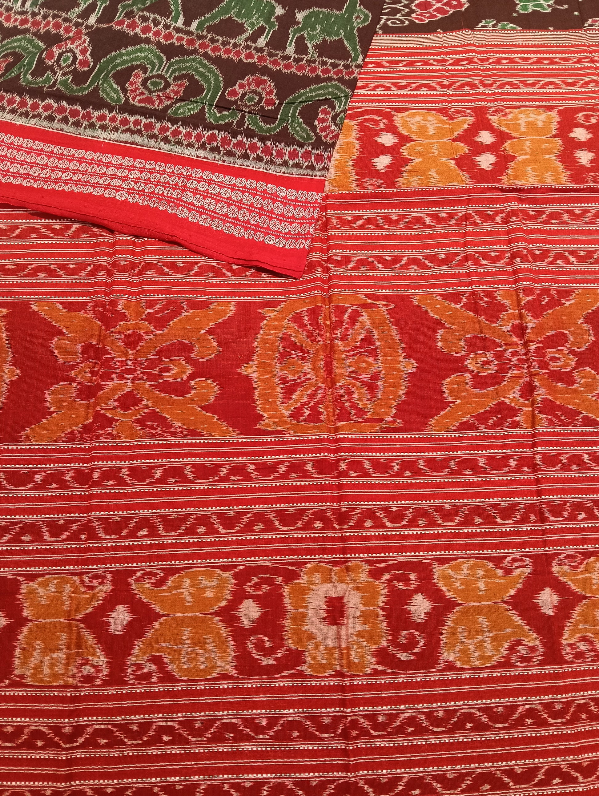 Coffe red cotton sambalpuri saree (2608) - Tilottama