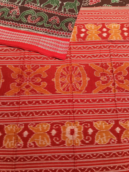 Coffe red cotton sambalpuri saree (2608) - Tilottama
