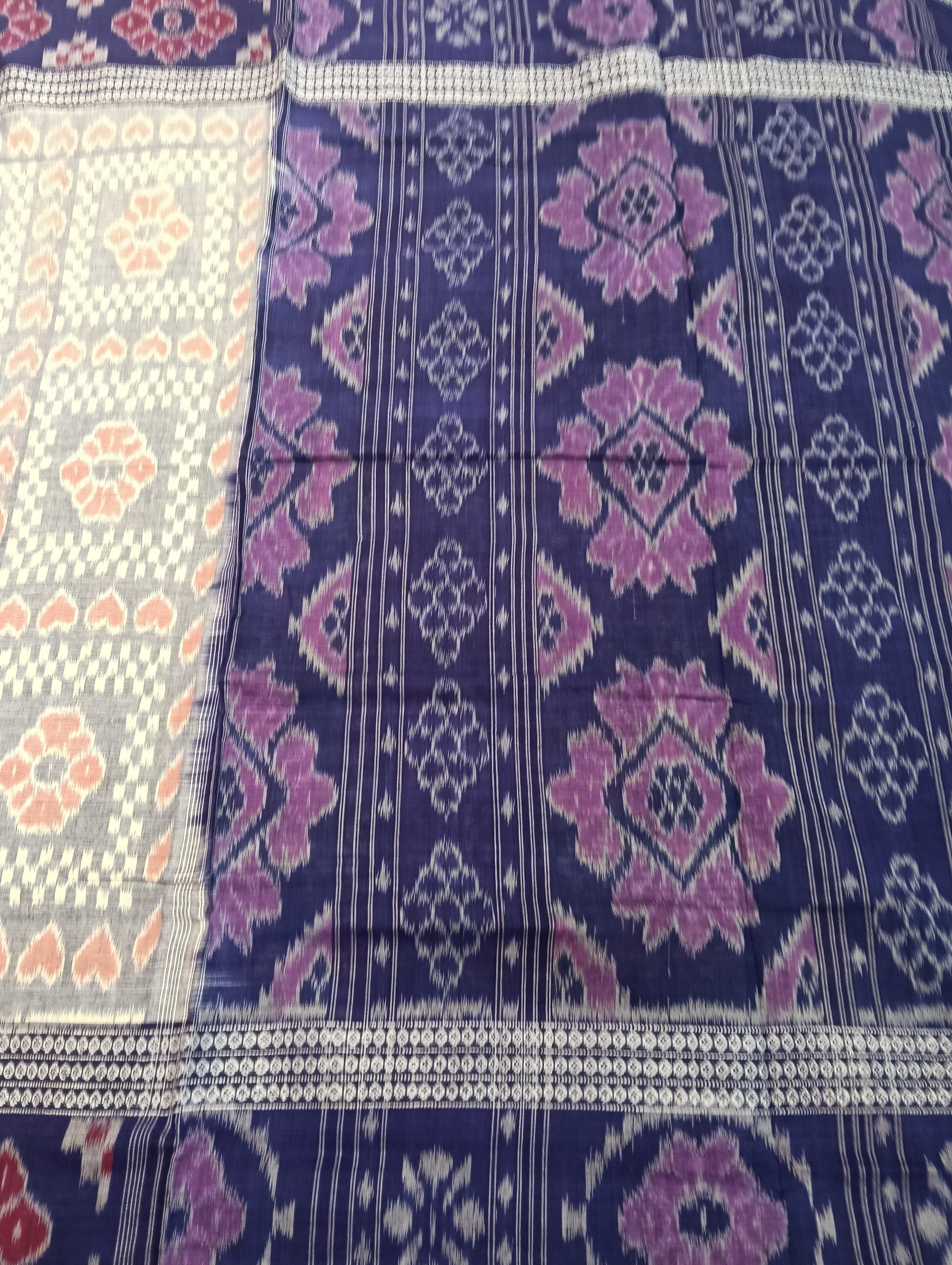Stone blue cotton double border sambalpuri saree (4063) - Tilottama