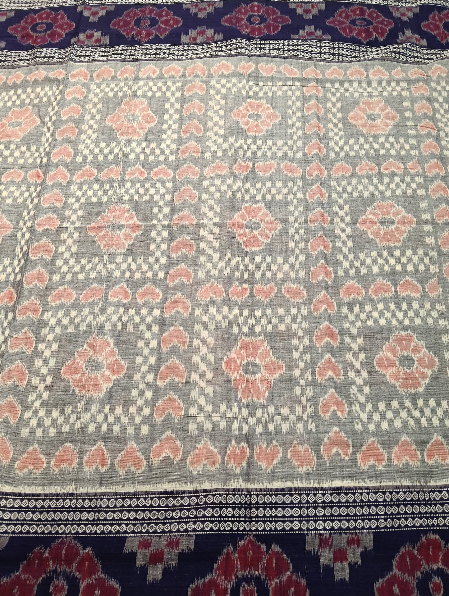 Stone blue cotton double border sambalpuri saree (4063) - Tilottama