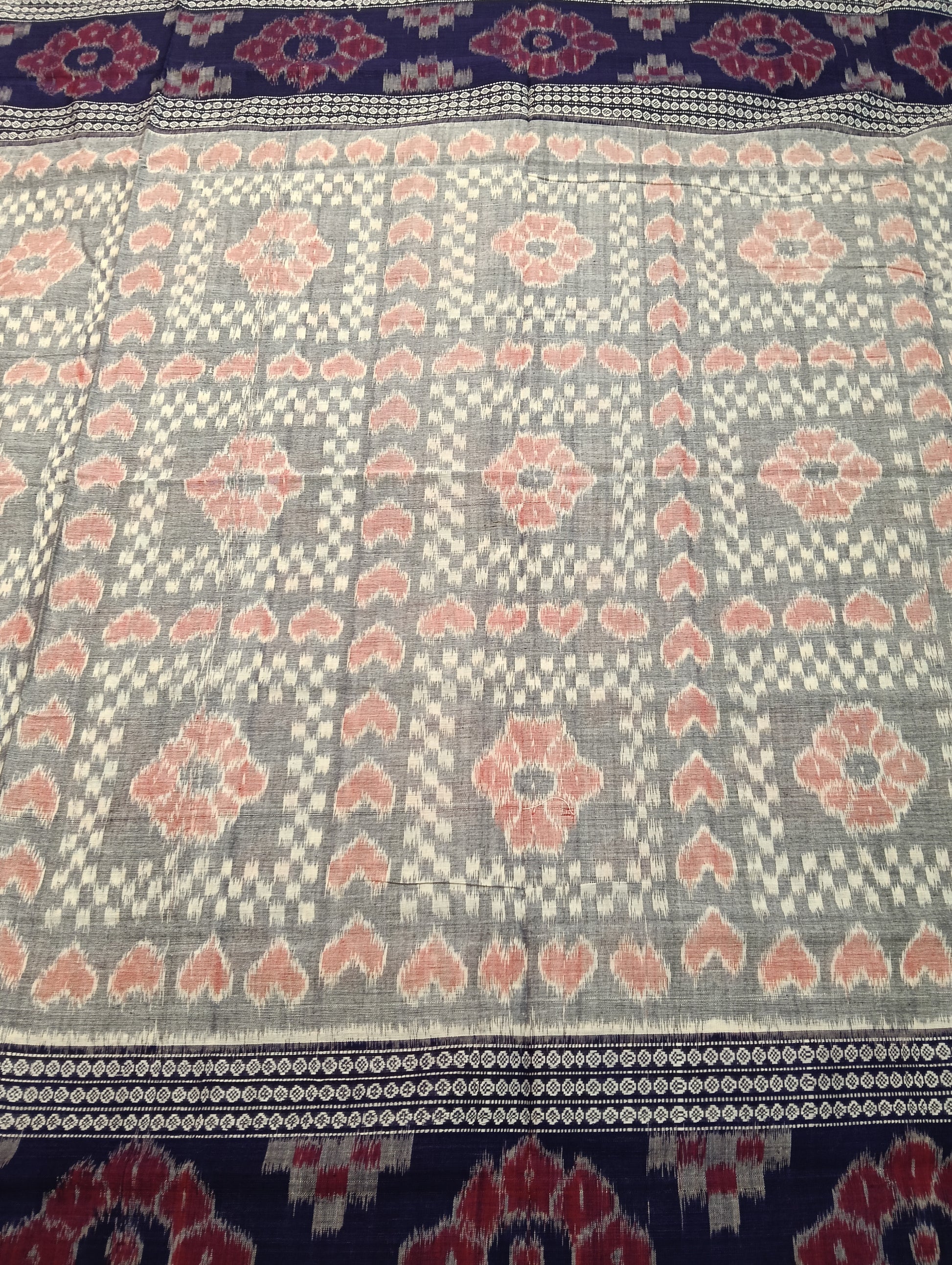 Stone blue cotton double border sambalpuri saree (4063) - Tilottama