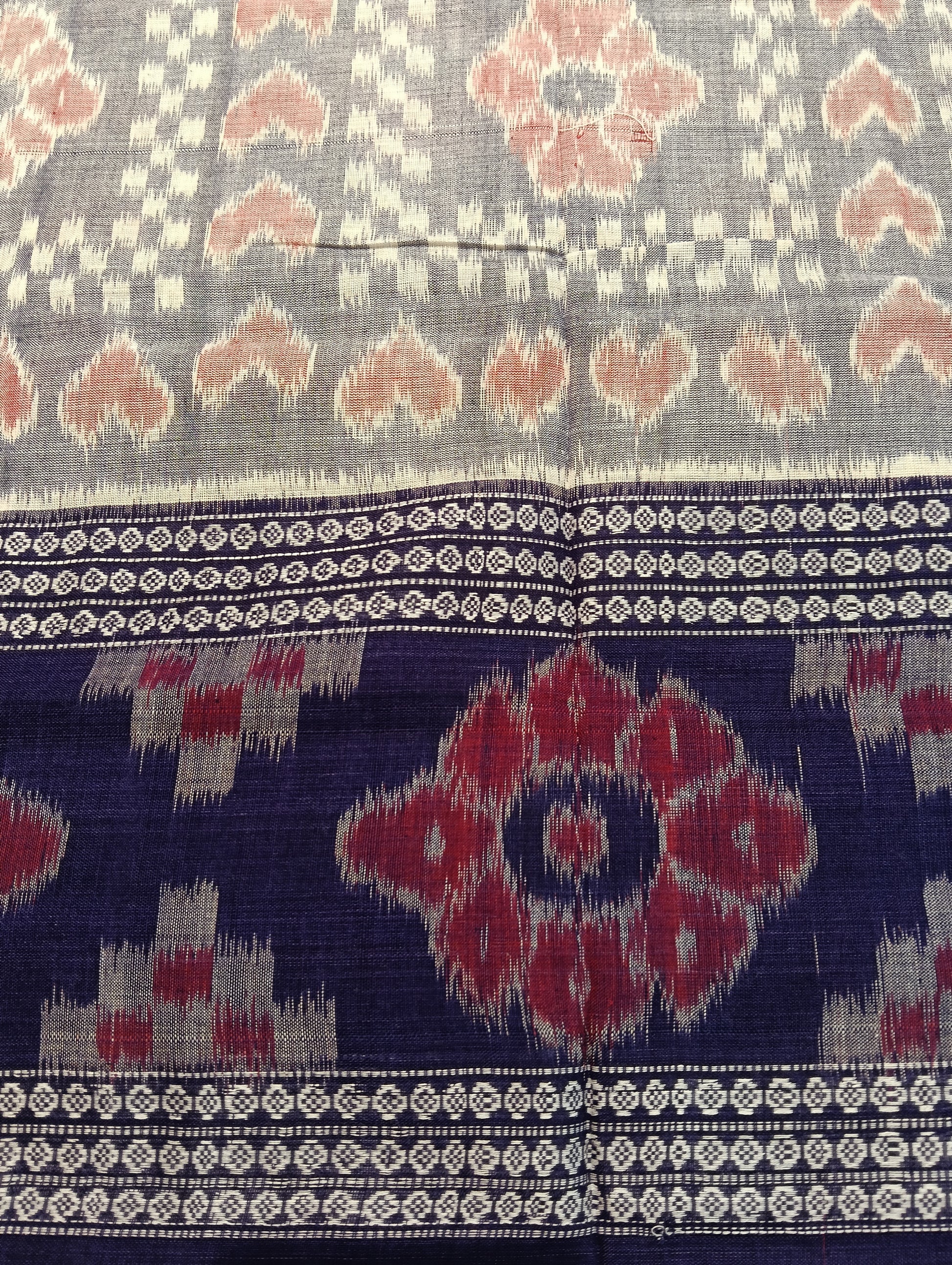 Stone blue cotton double border sambalpuri saree (4063) - Tilottama