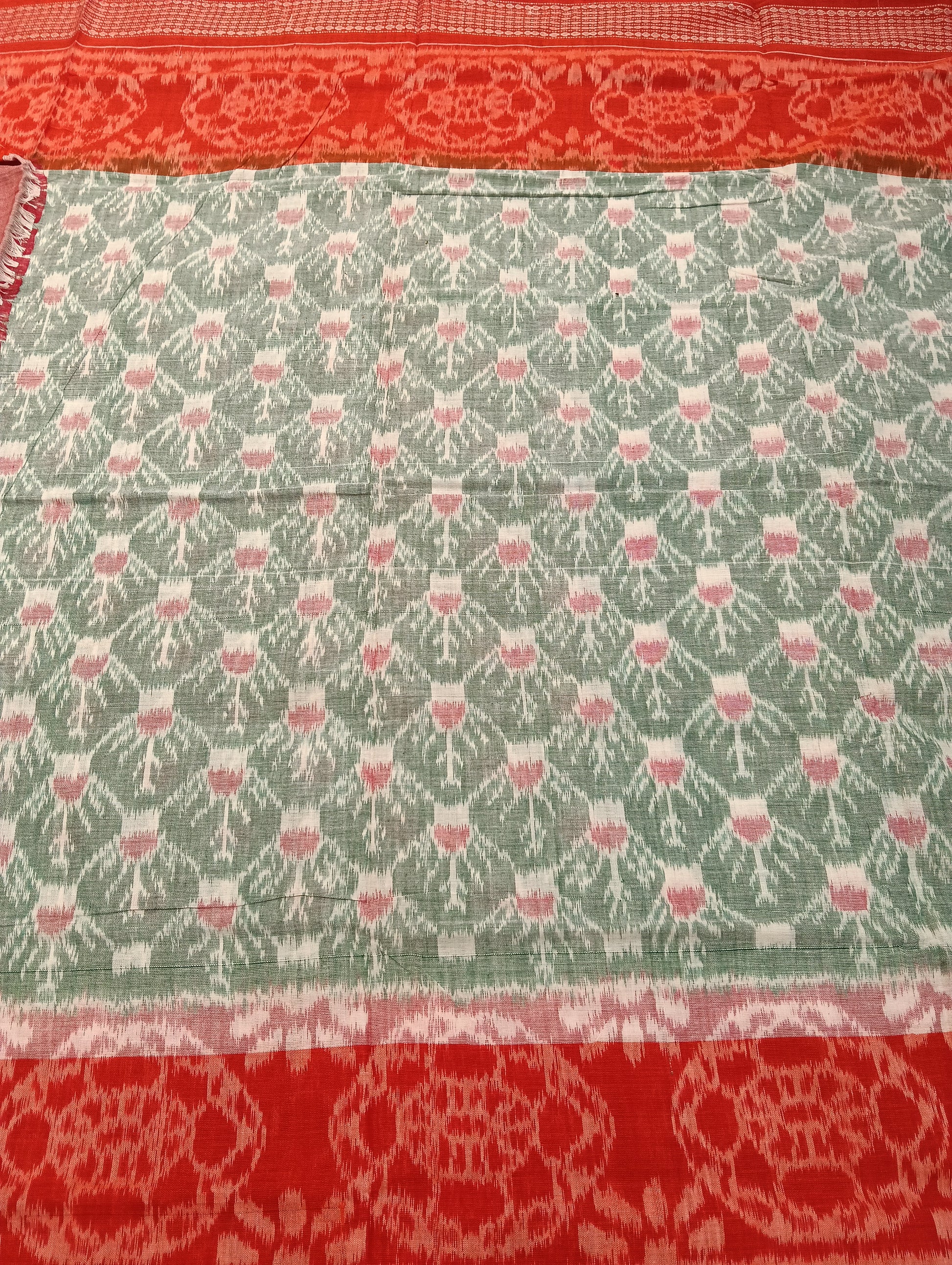 White green orange cotton sambalpuri saree (4053) - Tilottama
