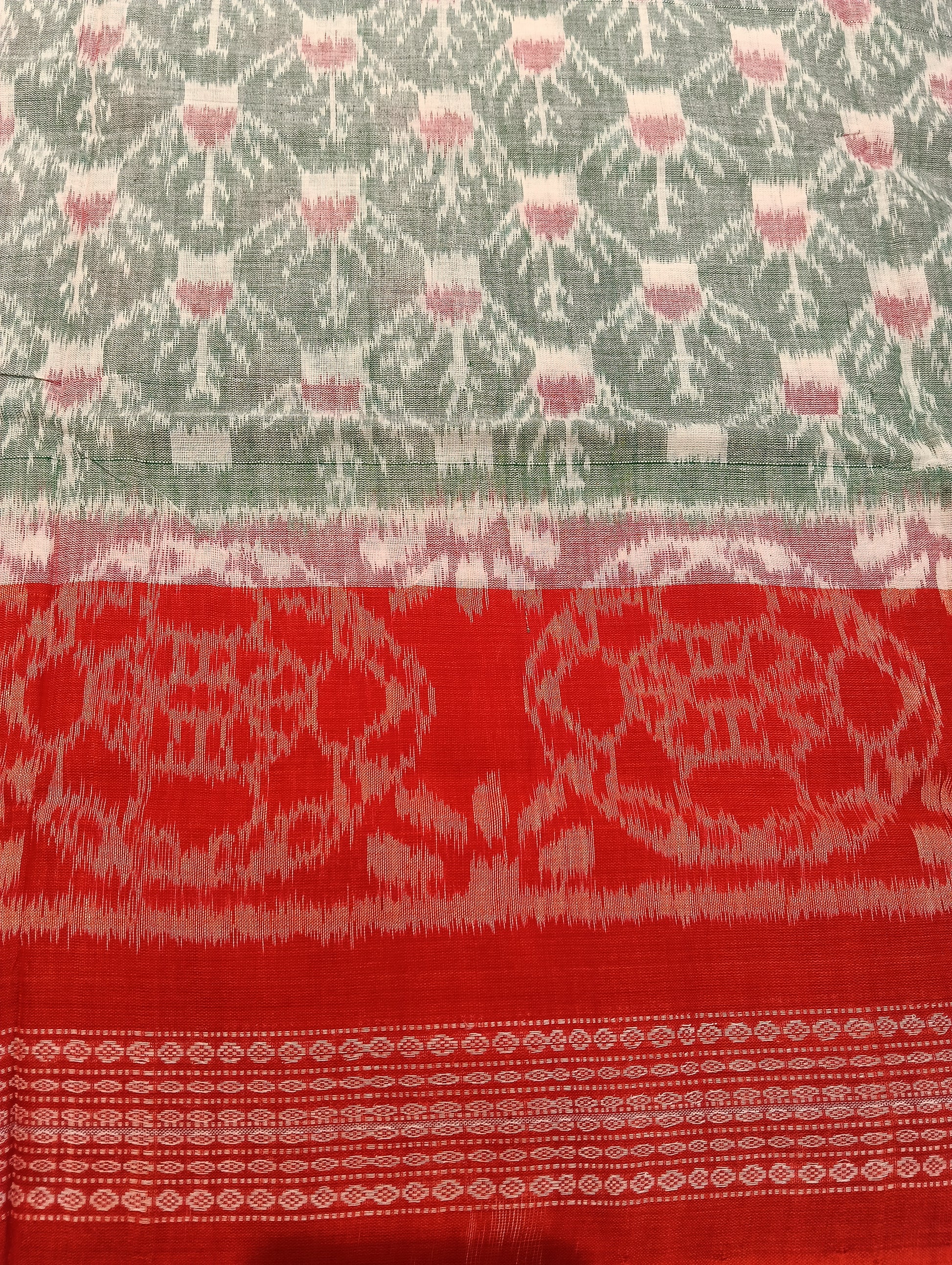 White green orange cotton sambalpuri saree (4053) - Tilottama