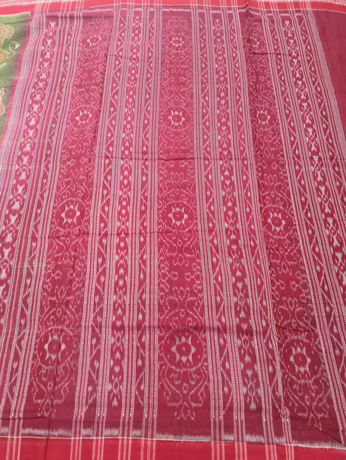 Green red cotton sambalpuri saree (1719) - Tilottama