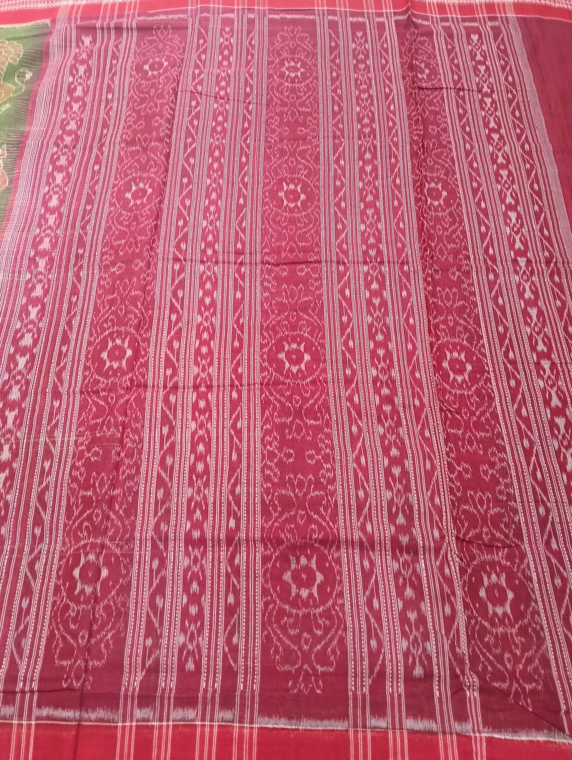 Green red cotton sambalpuri saree (1719) - Tilottama