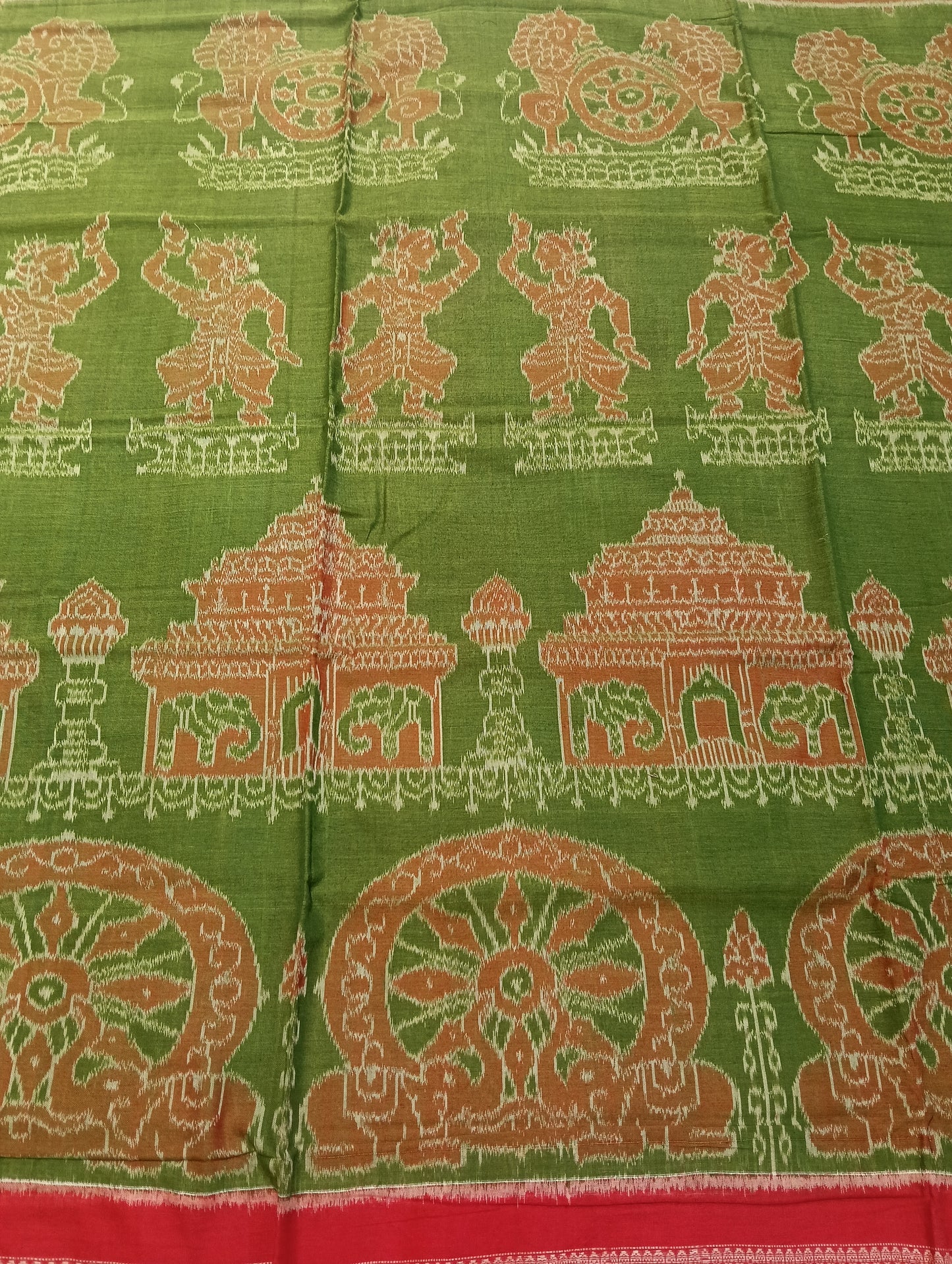Green red cotton sambalpuri saree (1719) - Tilottama