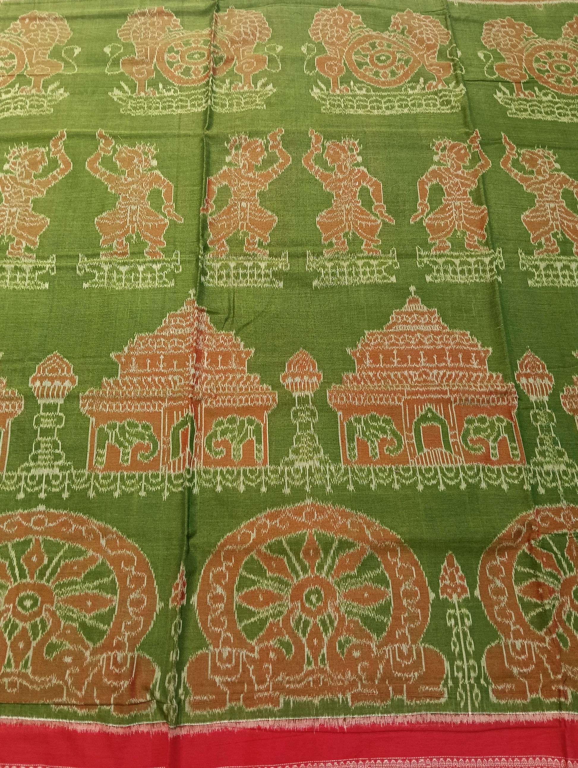 Green red cotton sambalpuri saree (1719) - Tilottama