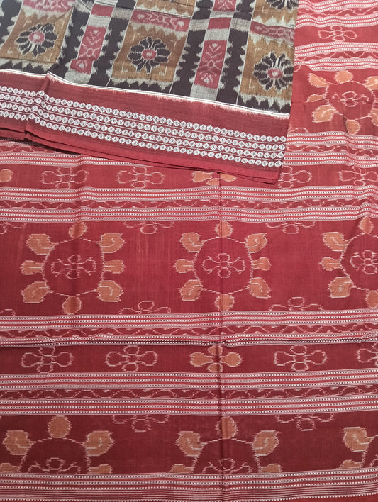 Coffe marron cotton sambalpuri saree (3592) - Tilottama