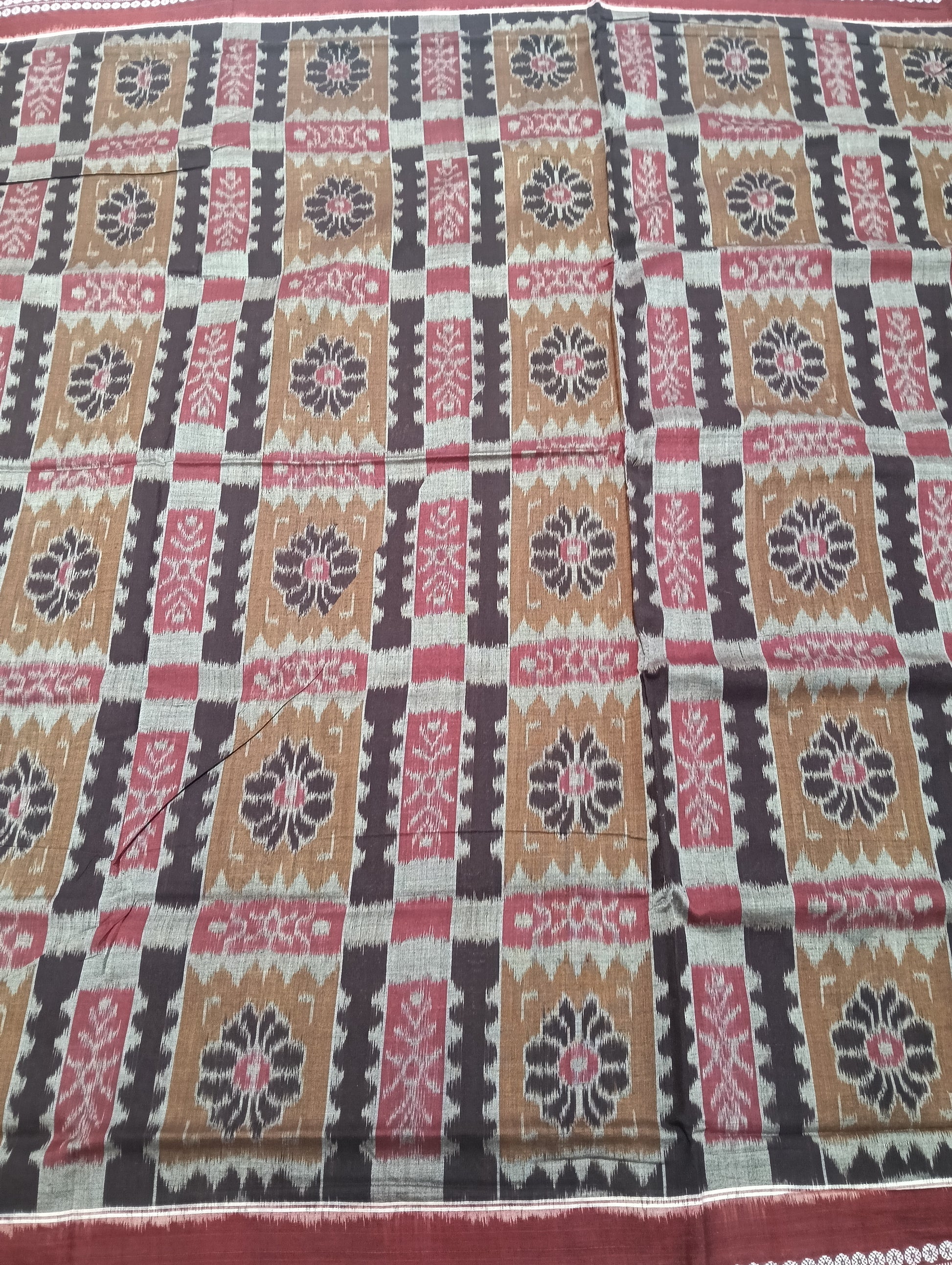 Coffe marron cotton sambalpuri saree (3592) - Tilottama