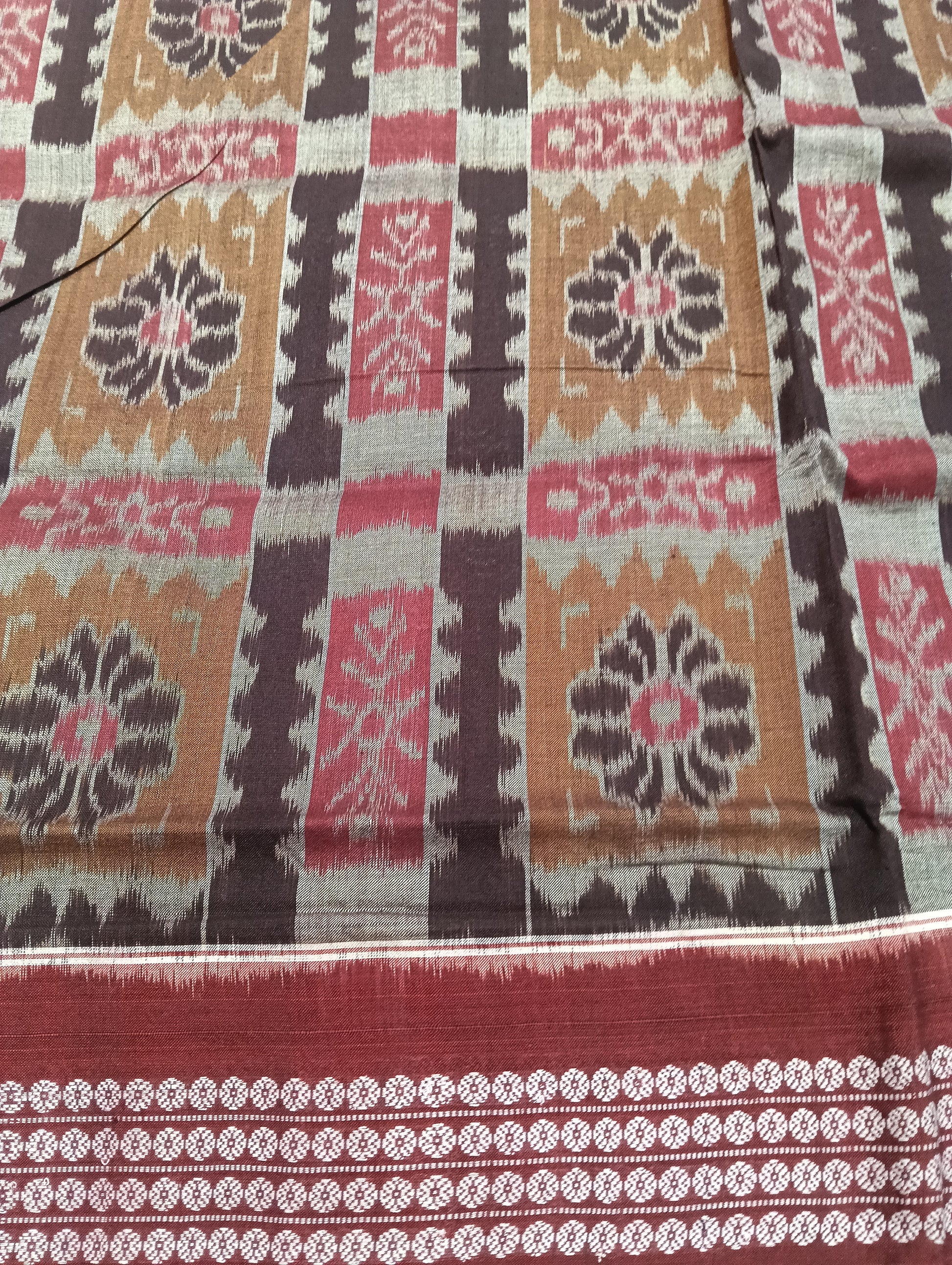 Coffe marron cotton sambalpuri saree (3592) - Tilottama