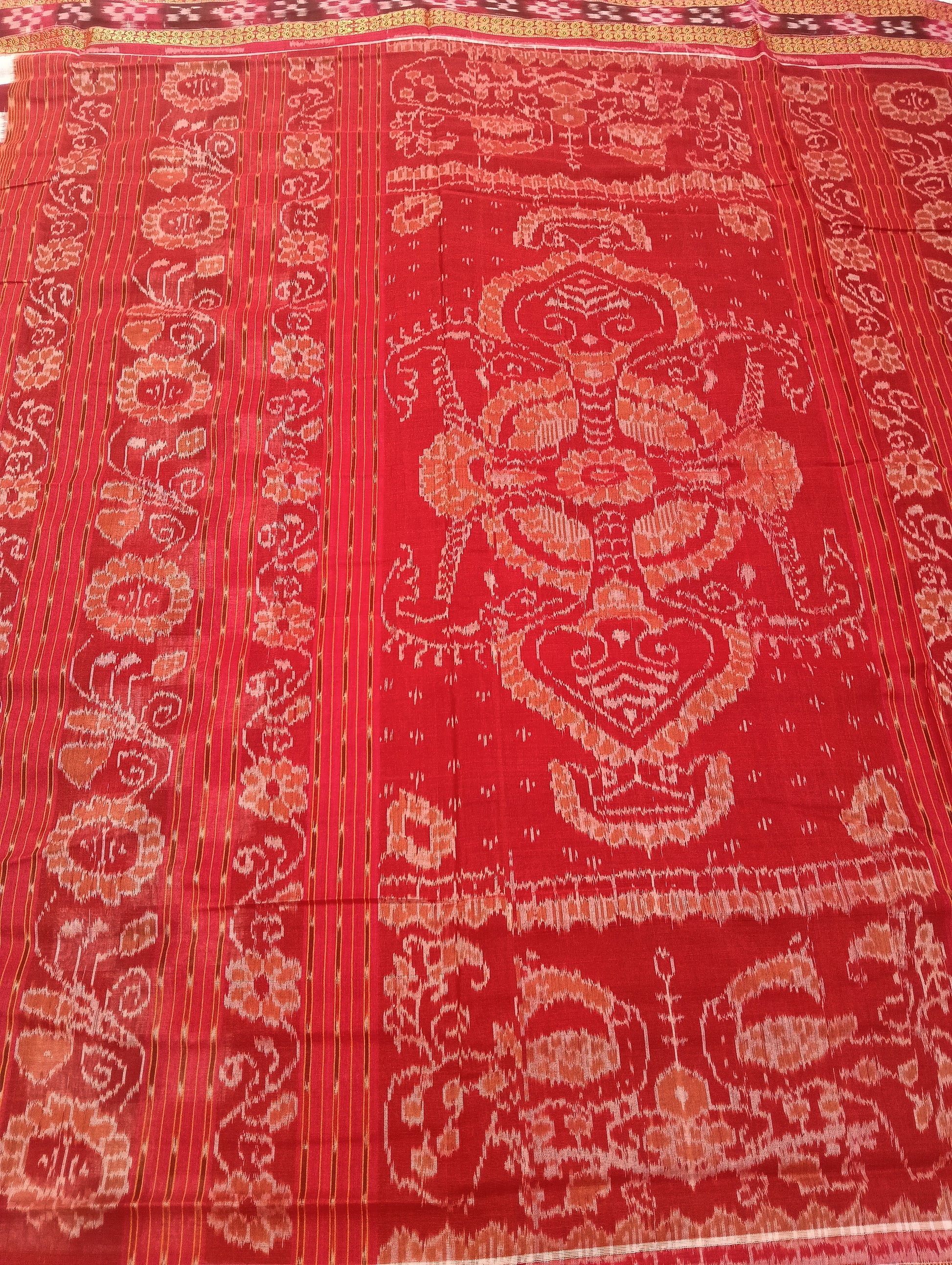 Blue red white sapta cotton sambalpuri saree (4212) - Tilottama