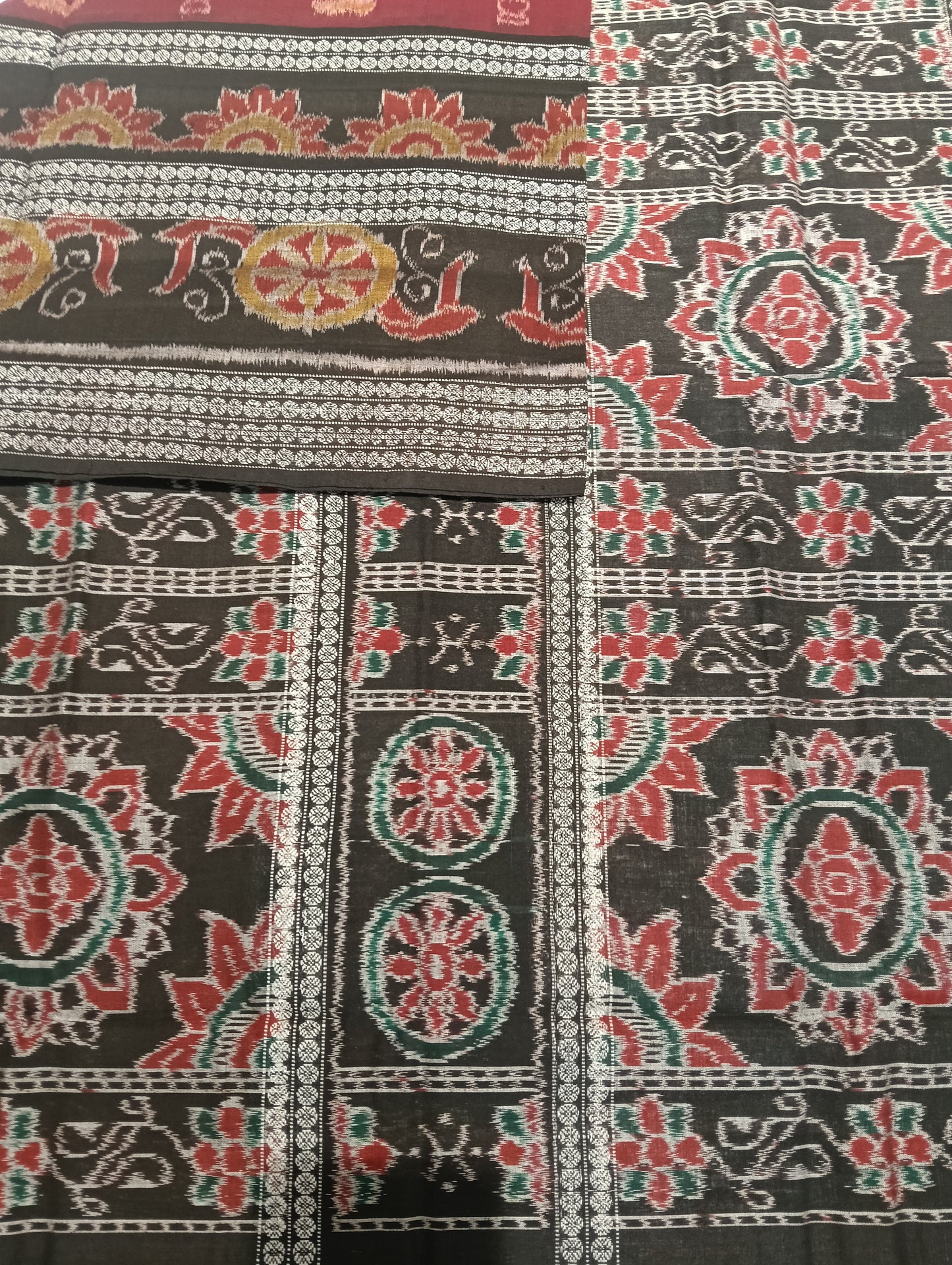 Black marron eight border cotton sambalpuri saree (2788) - Tilottama