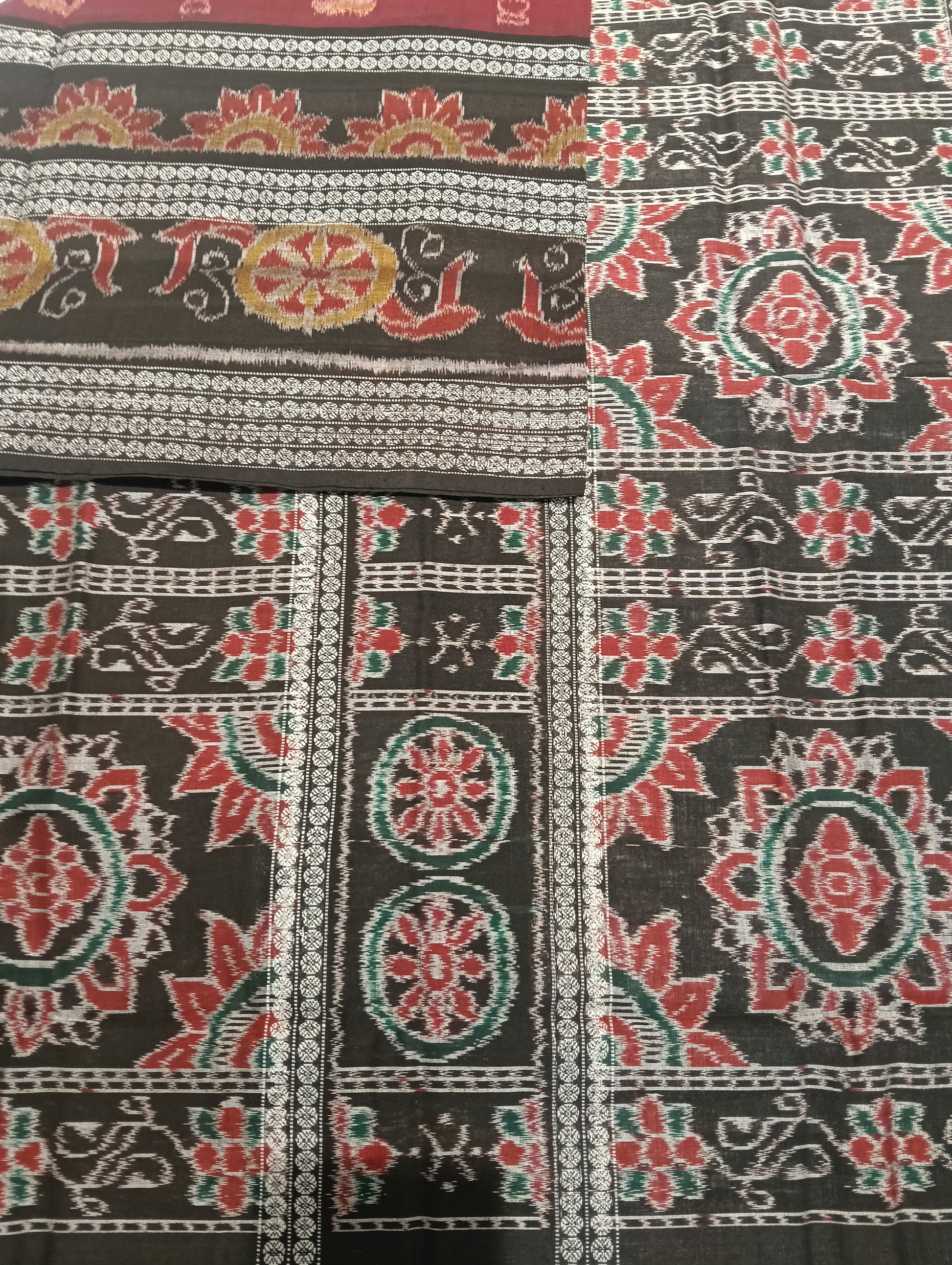Black marron eight border cotton sambalpuri saree (2788) - Tilottama