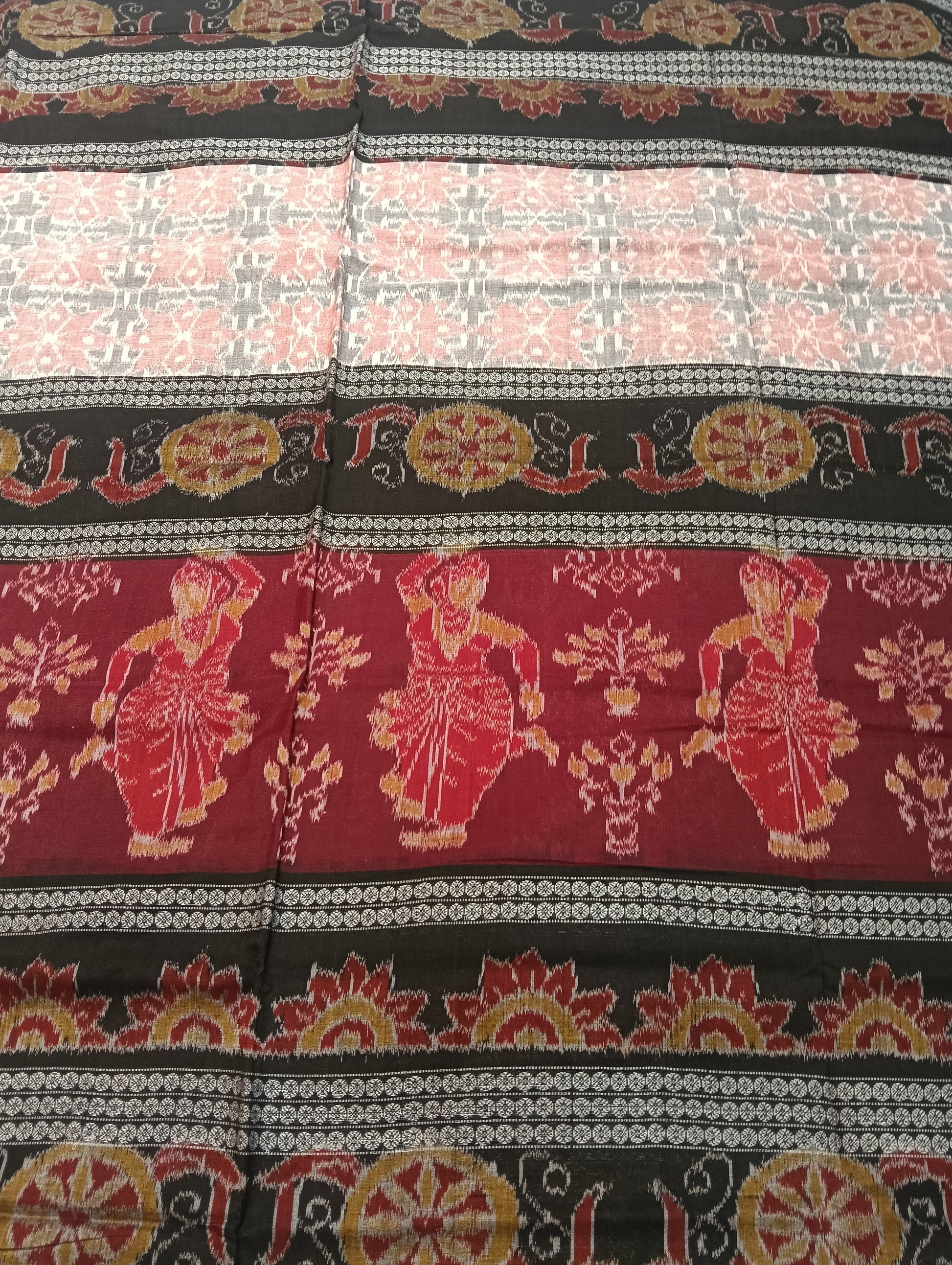 Black marron eight border cotton sambalpuri saree (2788) - Tilottama