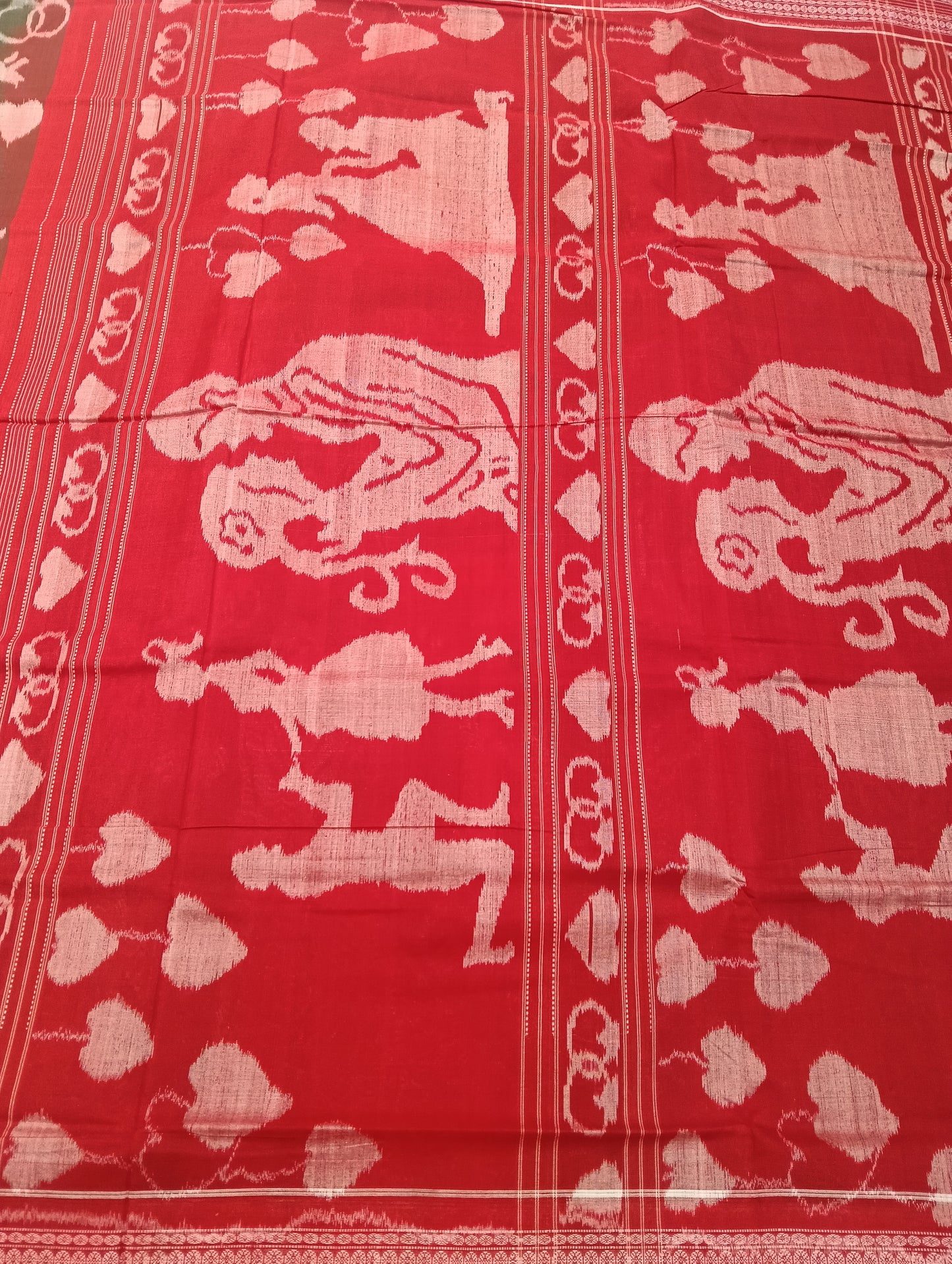 Olive red cotton sambalpuri saree (2612) - Tilottama