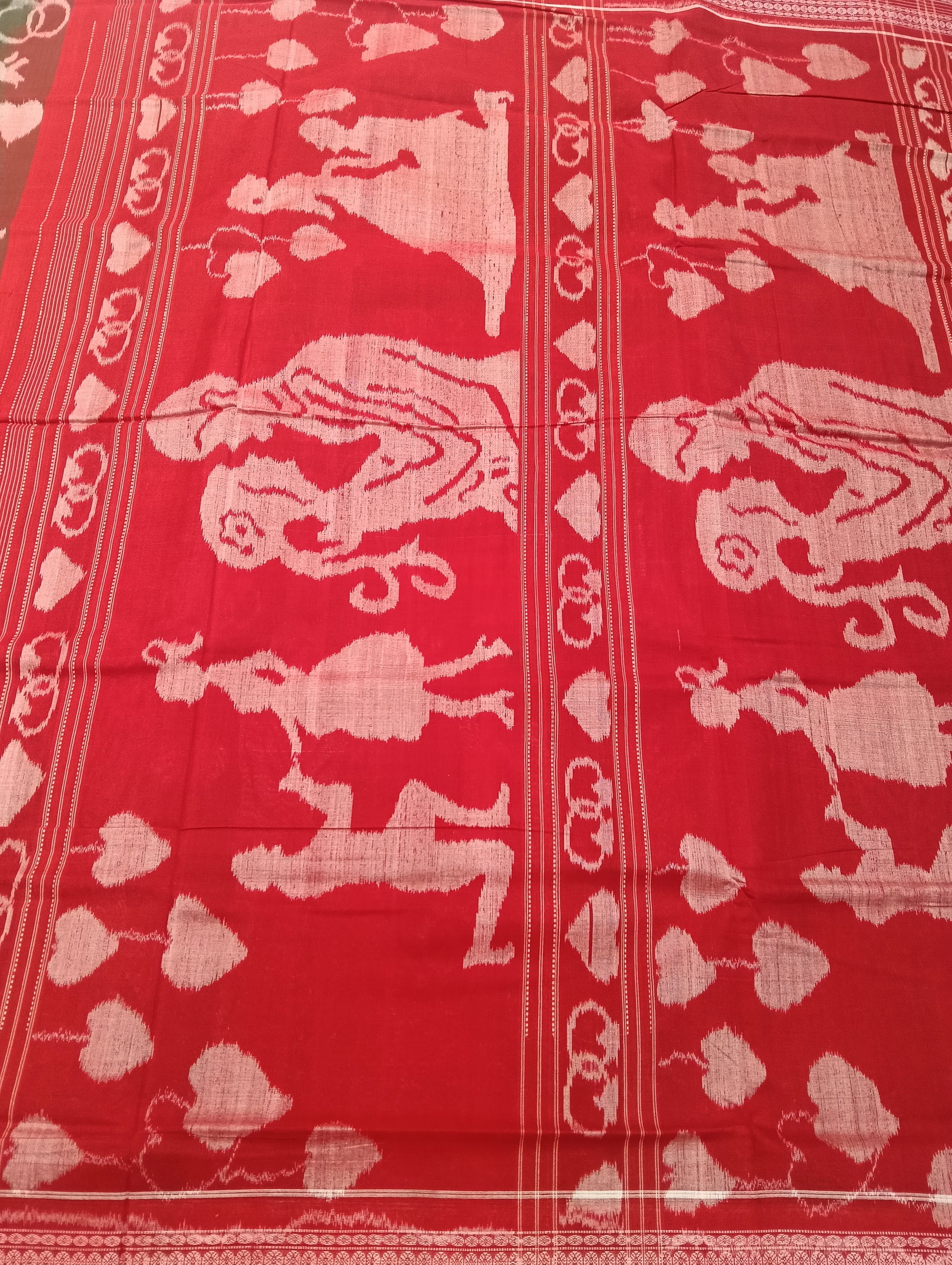 Olive red cotton sambalpuri saree (2612) - Tilottama