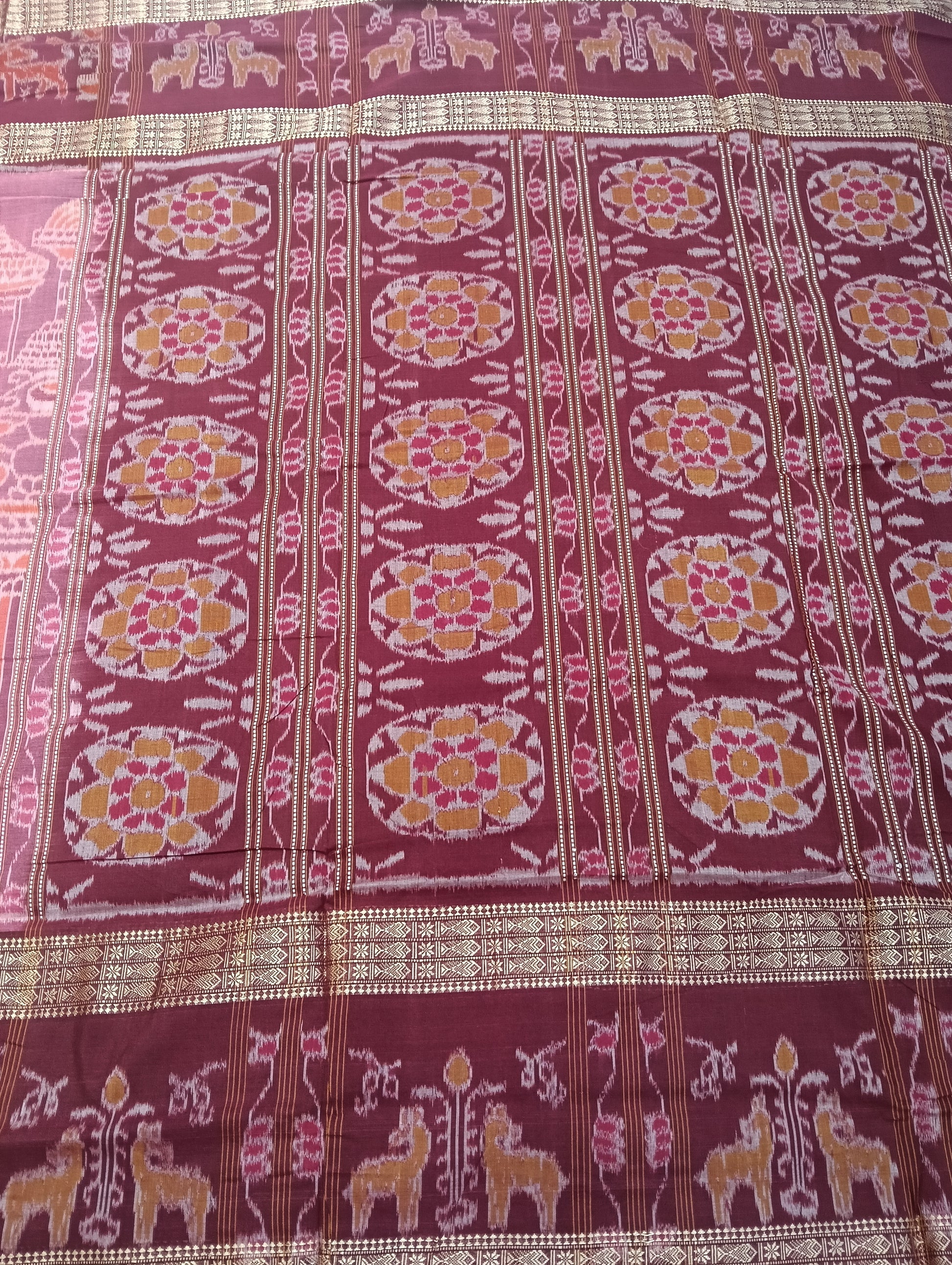 Pink marron cotton sambalpuri saree (4209) - Tilottama