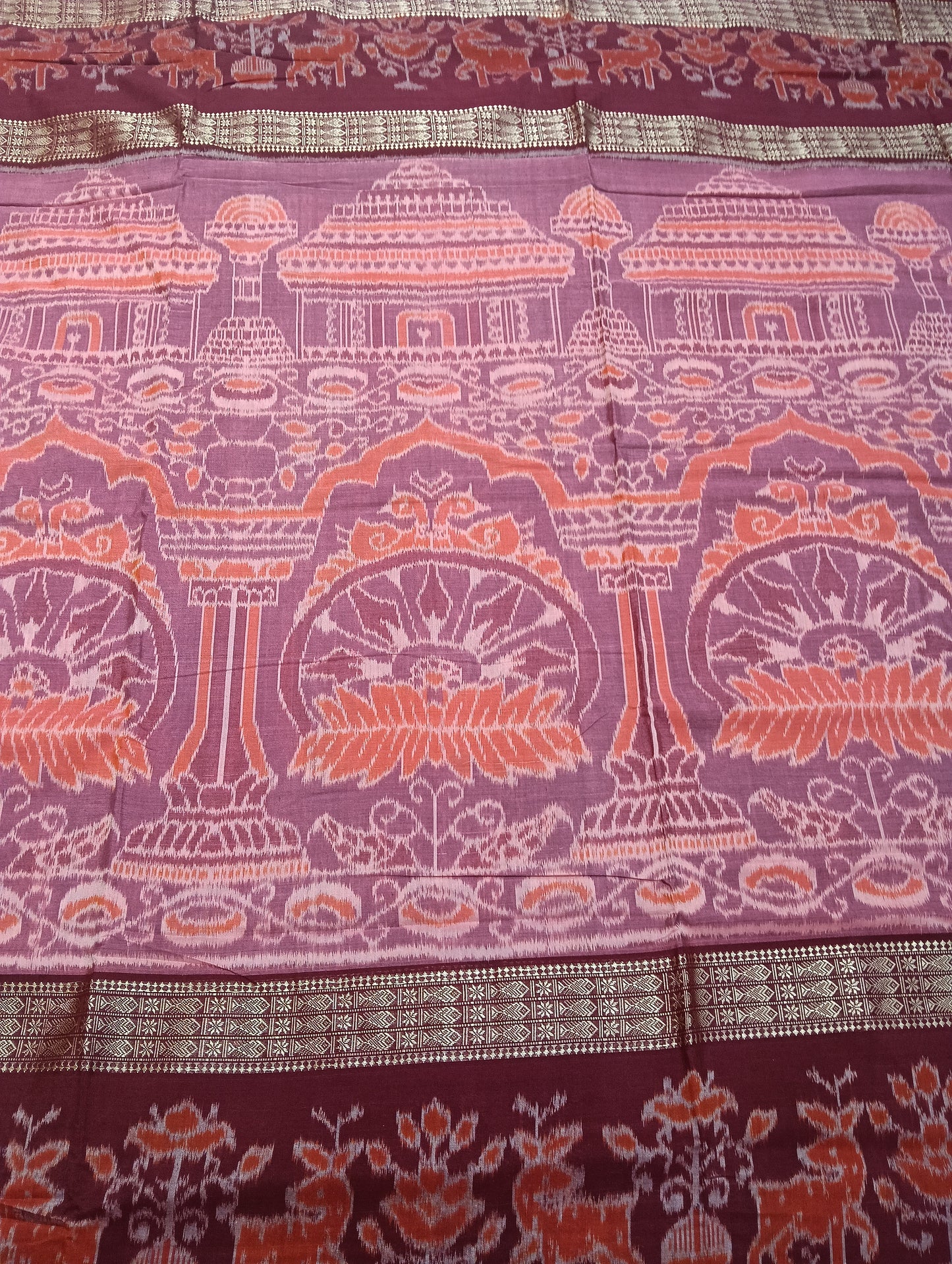 Pink marron cotton sambalpuri saree (4209) - Tilottama