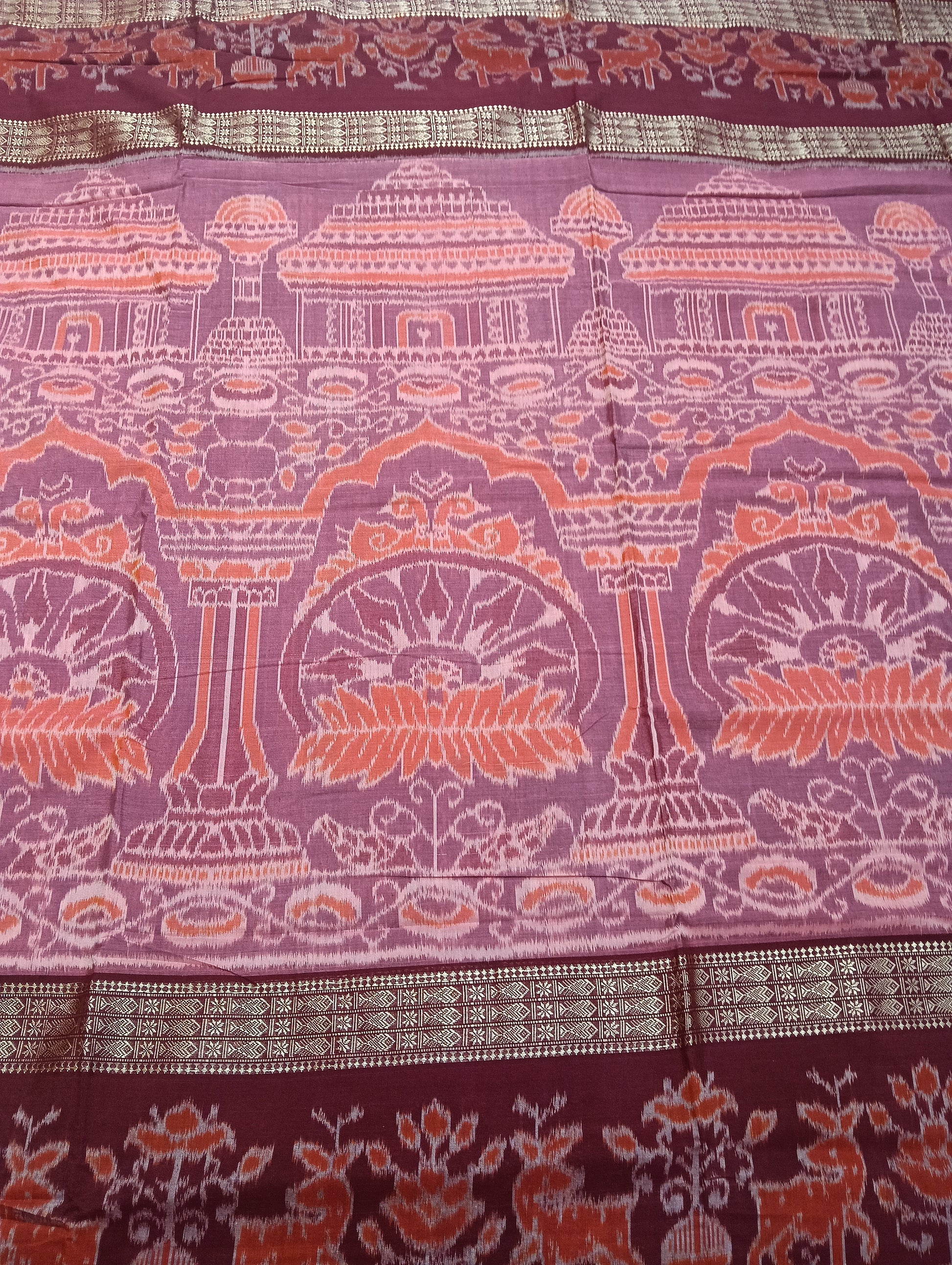 Pink marron cotton sambalpuri saree (4209) - Tilottama