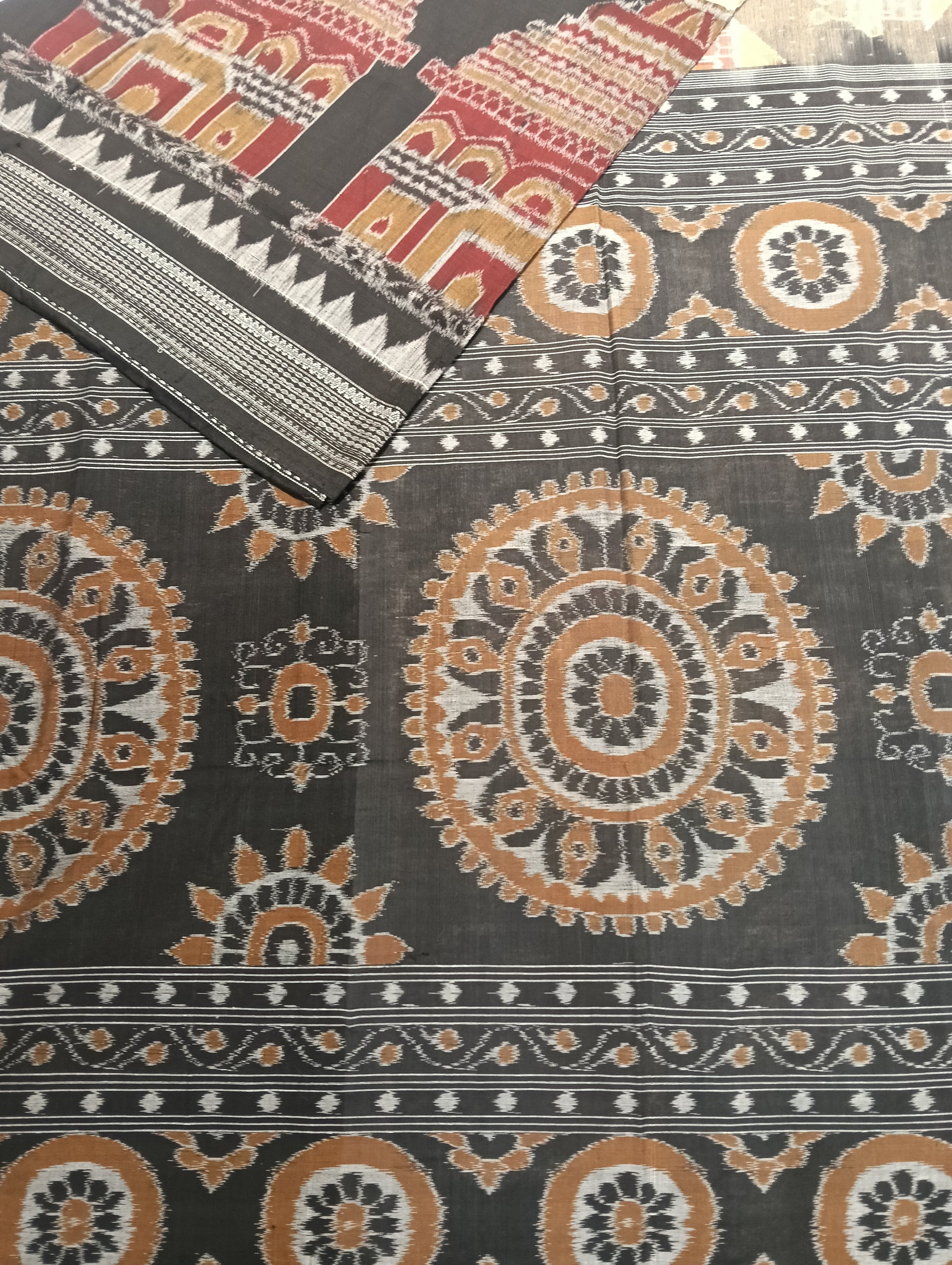 Grey black cotton sambalpuri saree (3046) - Tilottama