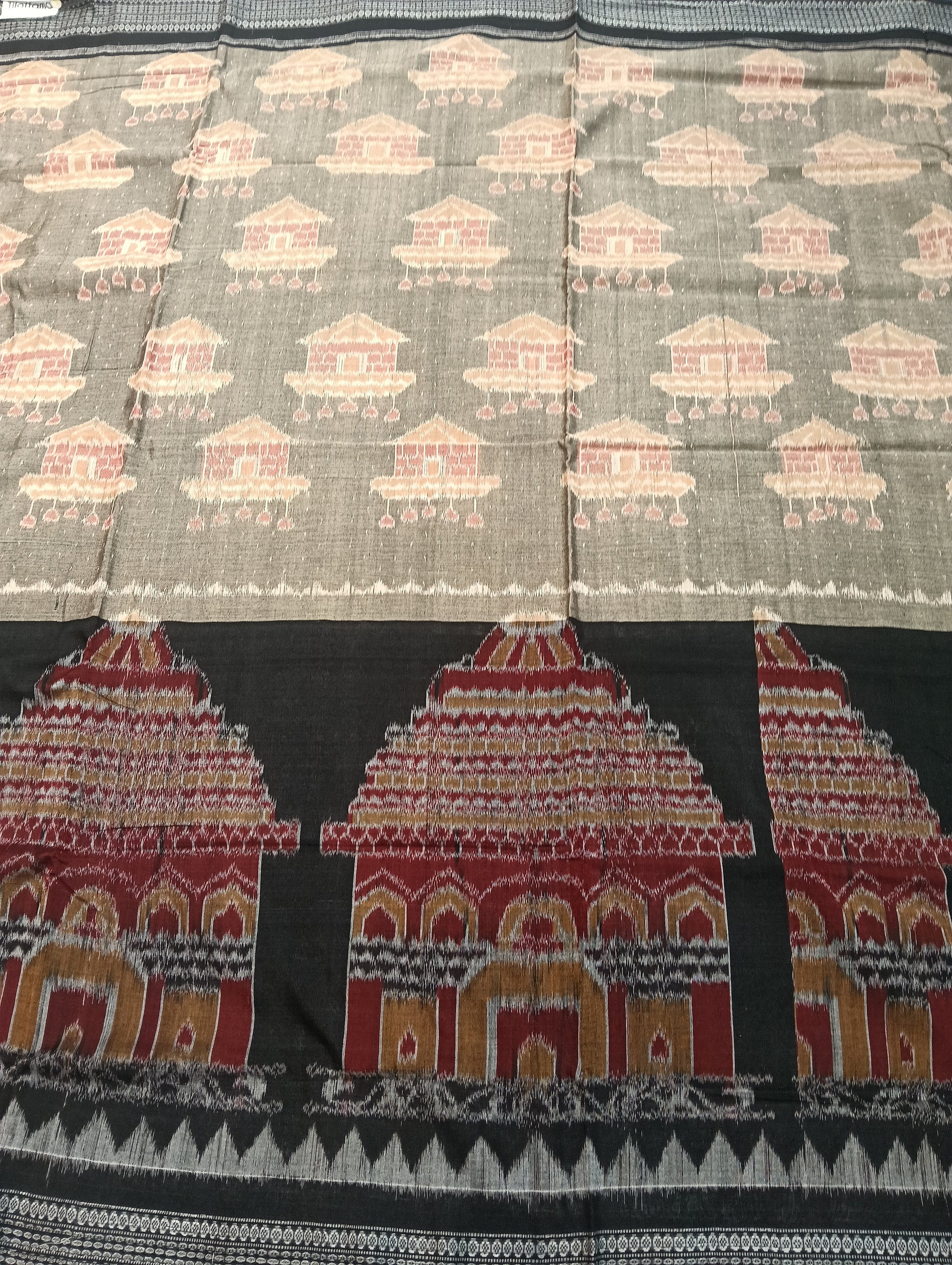 Grey black cotton sambalpuri saree (3046) - Tilottama