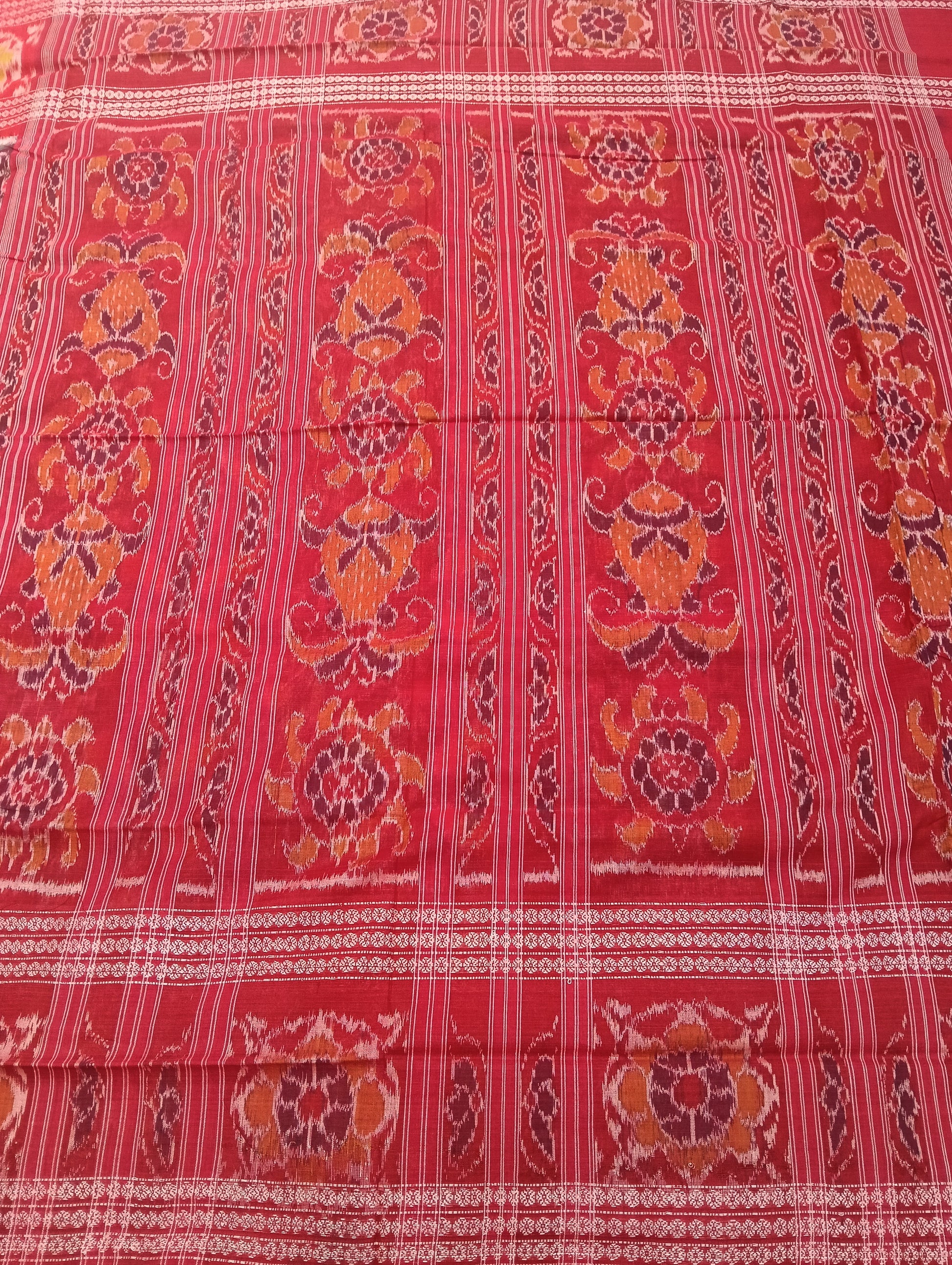 Stone red double border cotton sambalpuri saree (4058) - Tilottama
