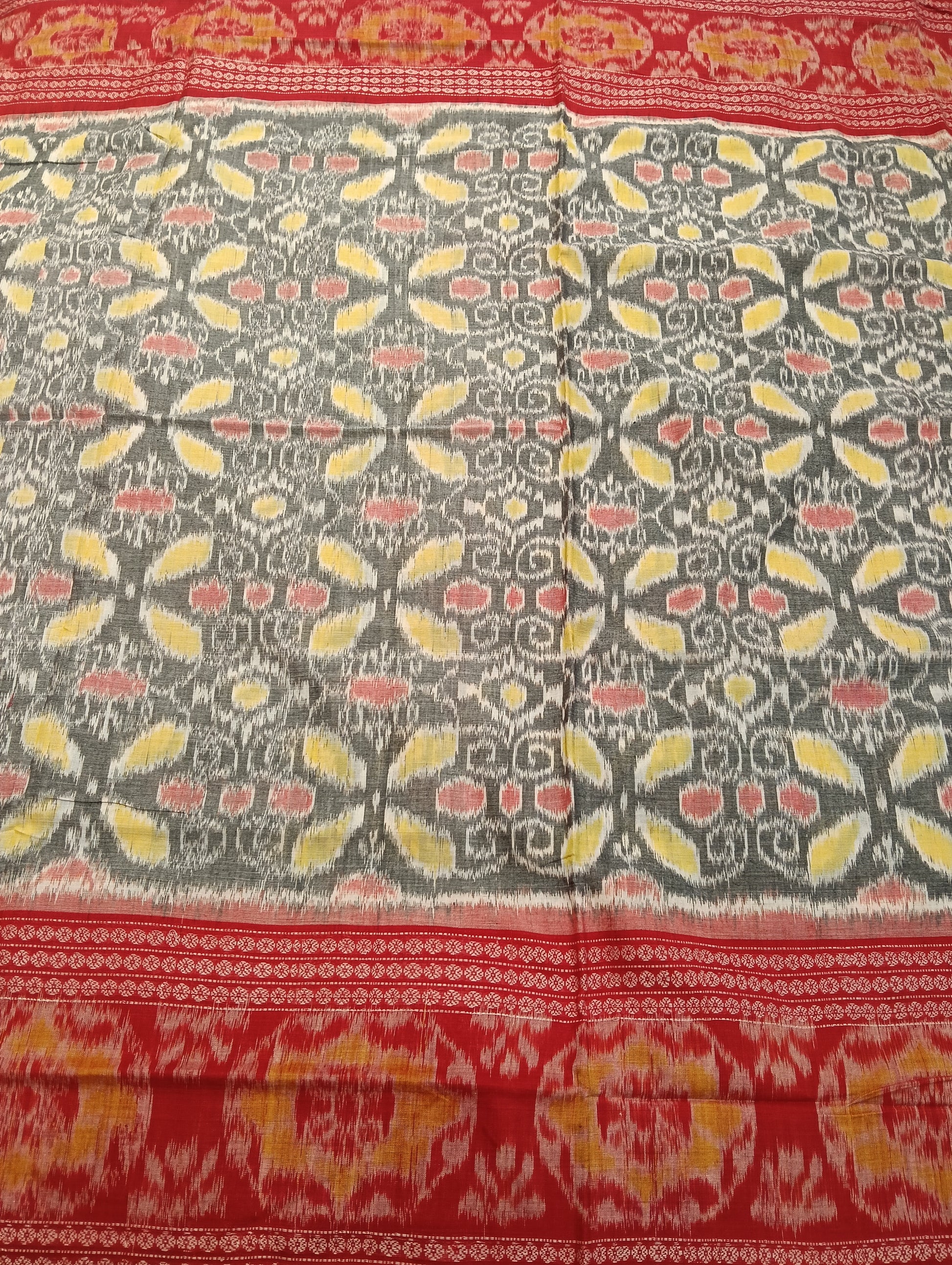 Stone red double border cotton sambalpuri saree (4058) - Tilottama