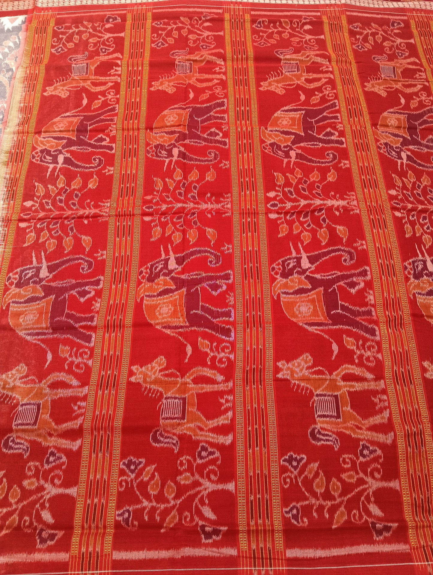 Silver red sapta cotton sambalpuri saree (2799) - Tilottama