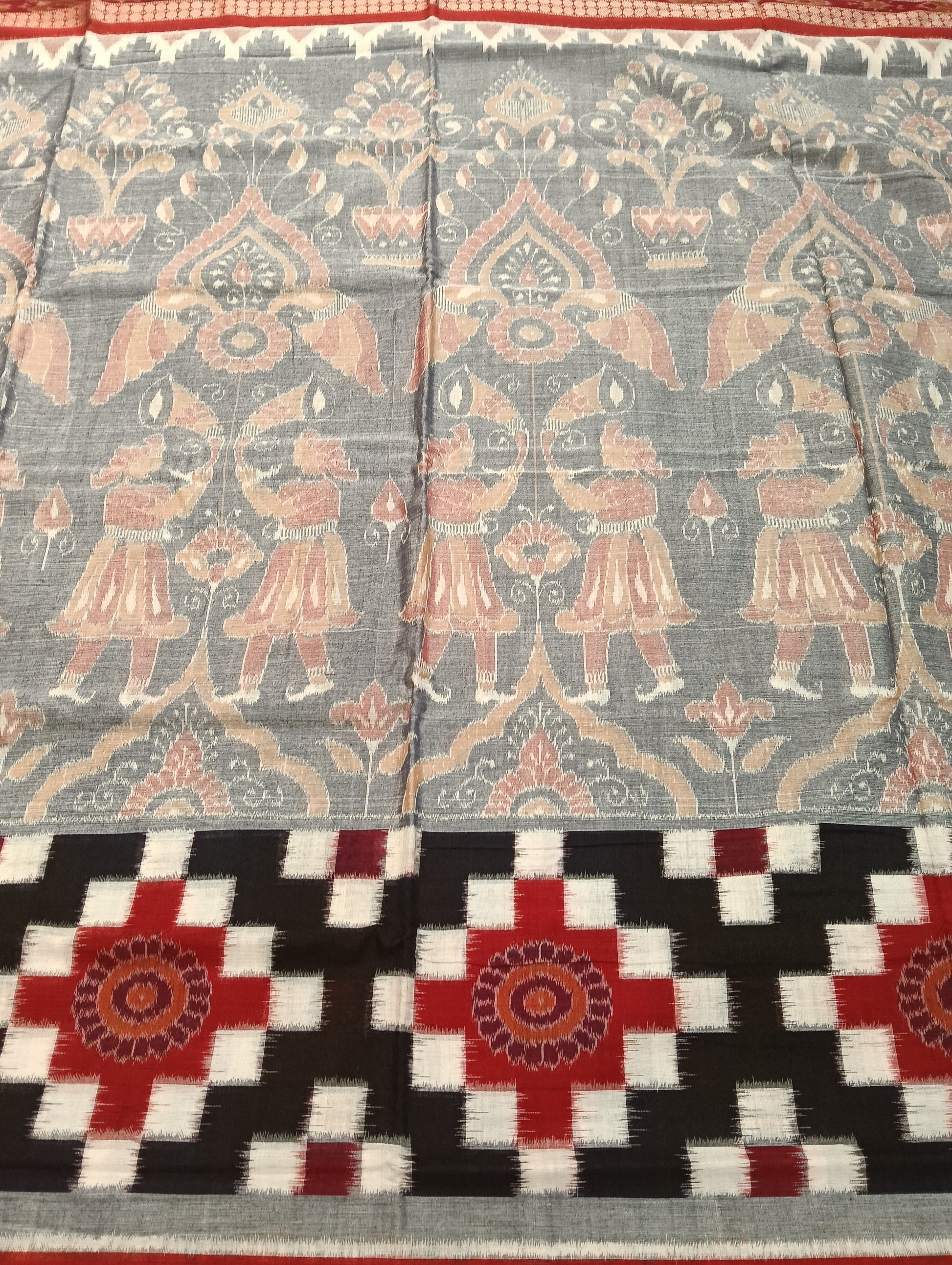 Silver red sapta cotton sambalpuri saree (2799) - Tilottama