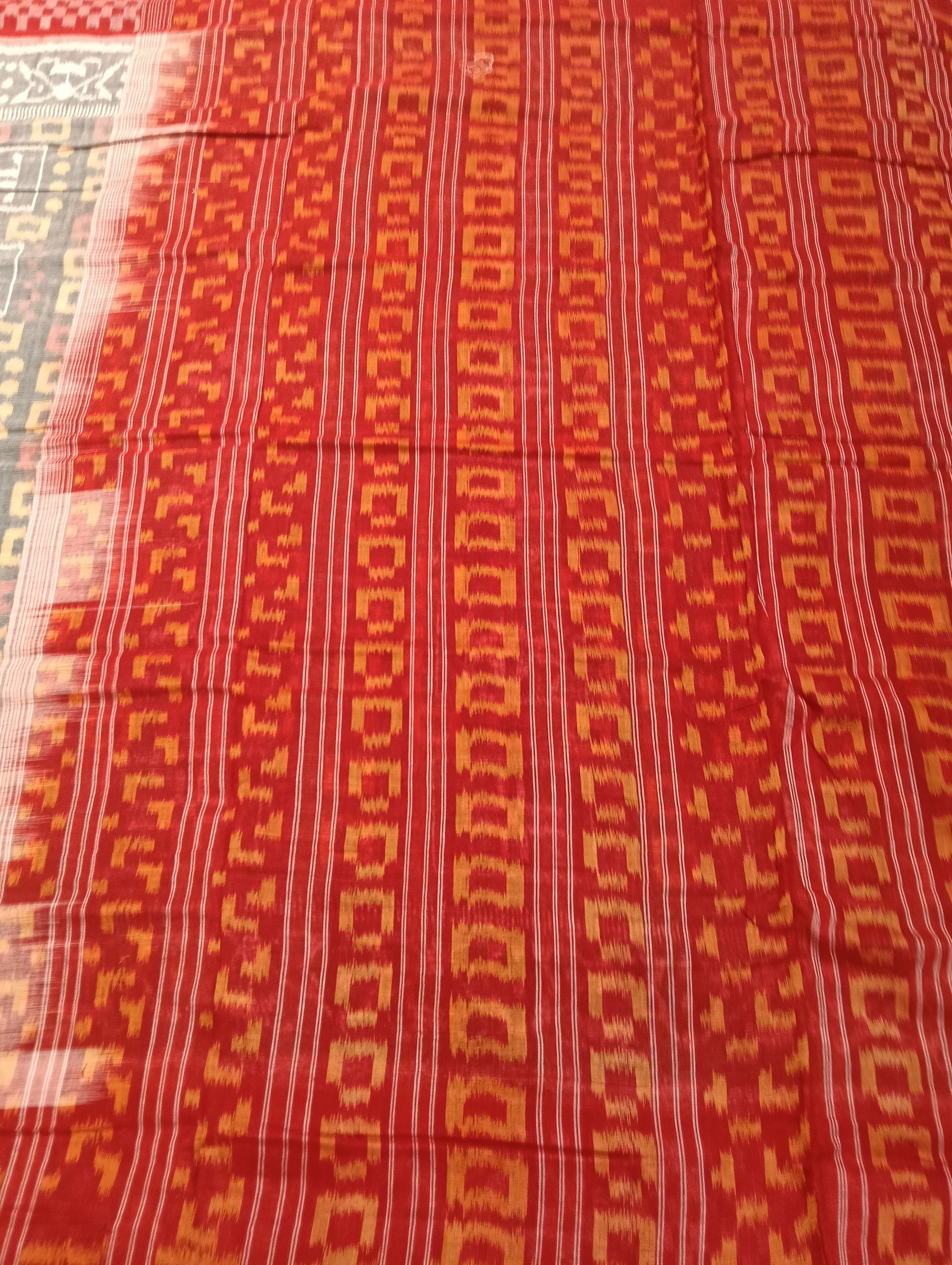 Silver red plain border cotton sambalpuri saree (2938) - Tilottama