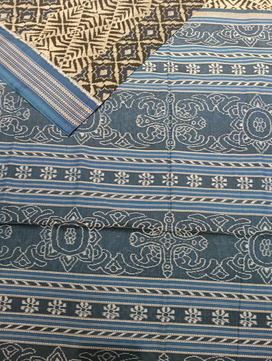 Blue black cotton sambalpuri saree (2225) - Tilottama