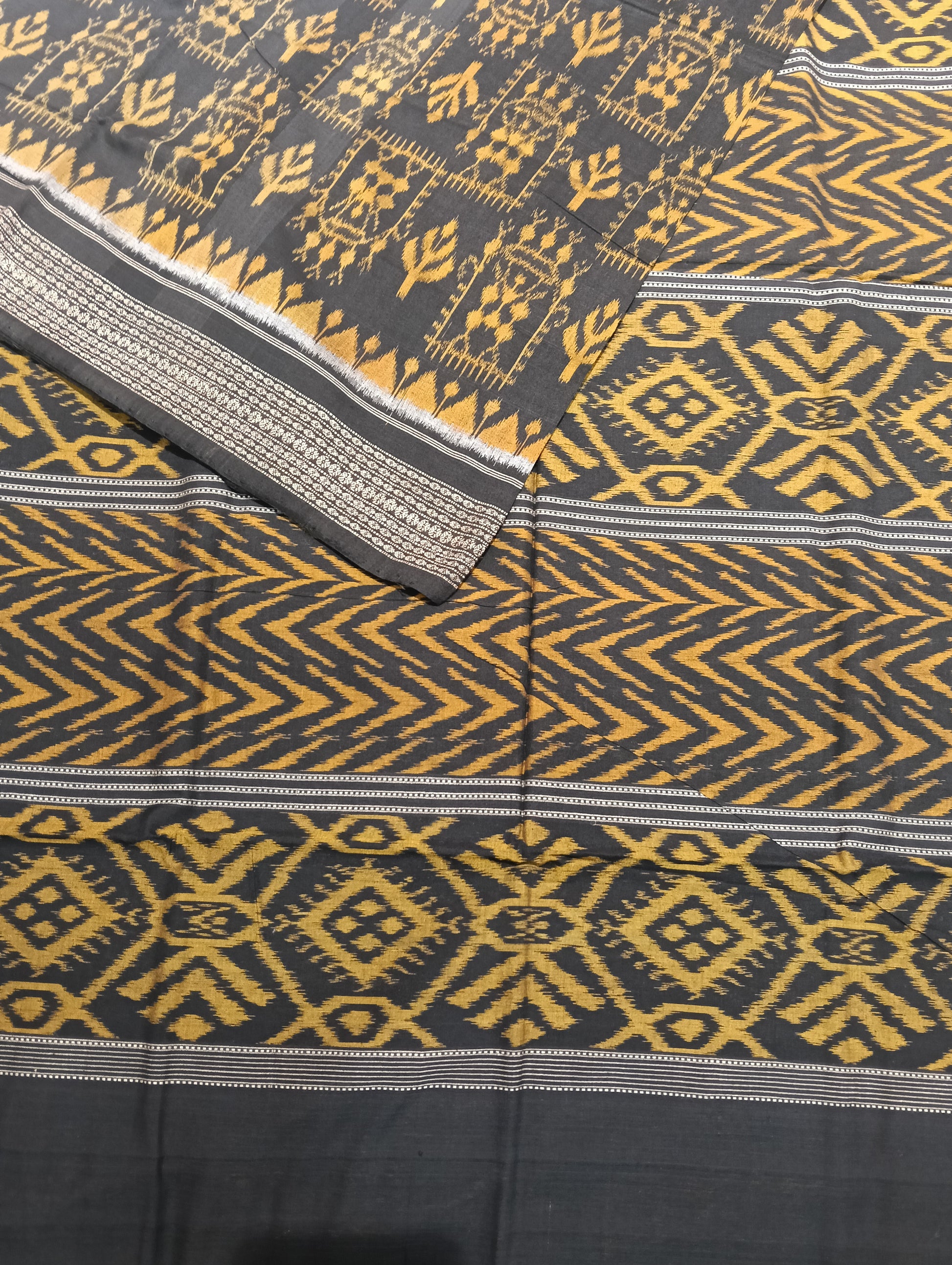 Golden black cotton sambalpuri saree (1537) - Tilottama