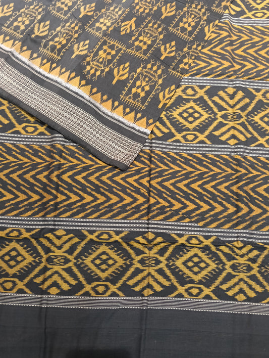 Golden black cotton sambalpuri saree (1537) - Tilottama