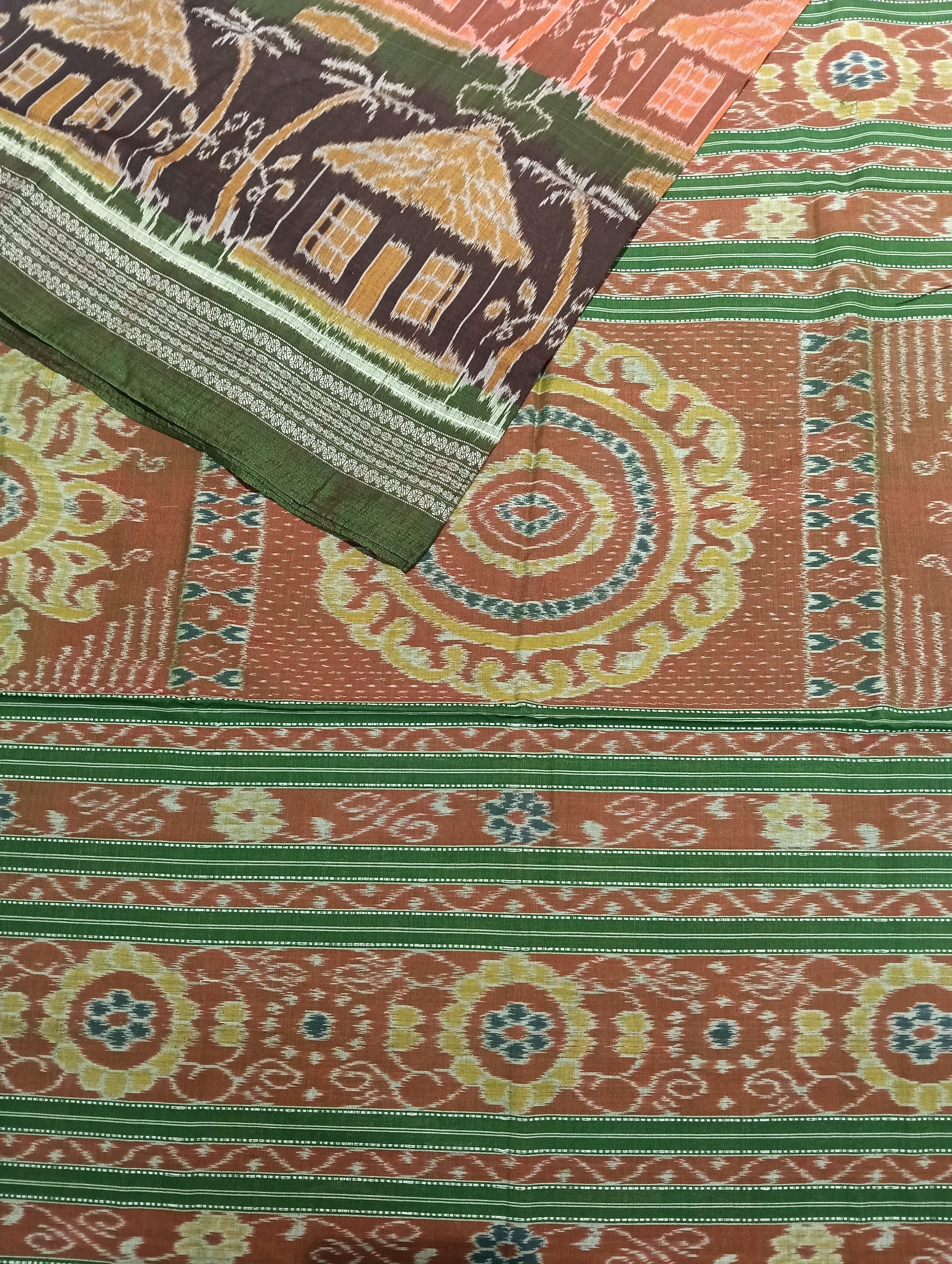Mango green cotton sambalpuri saree,(2792) - Tilottama