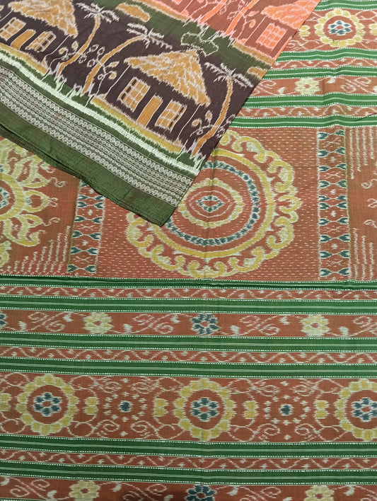 Mango green cotton sambalpuri saree,(2792) - Tilottama